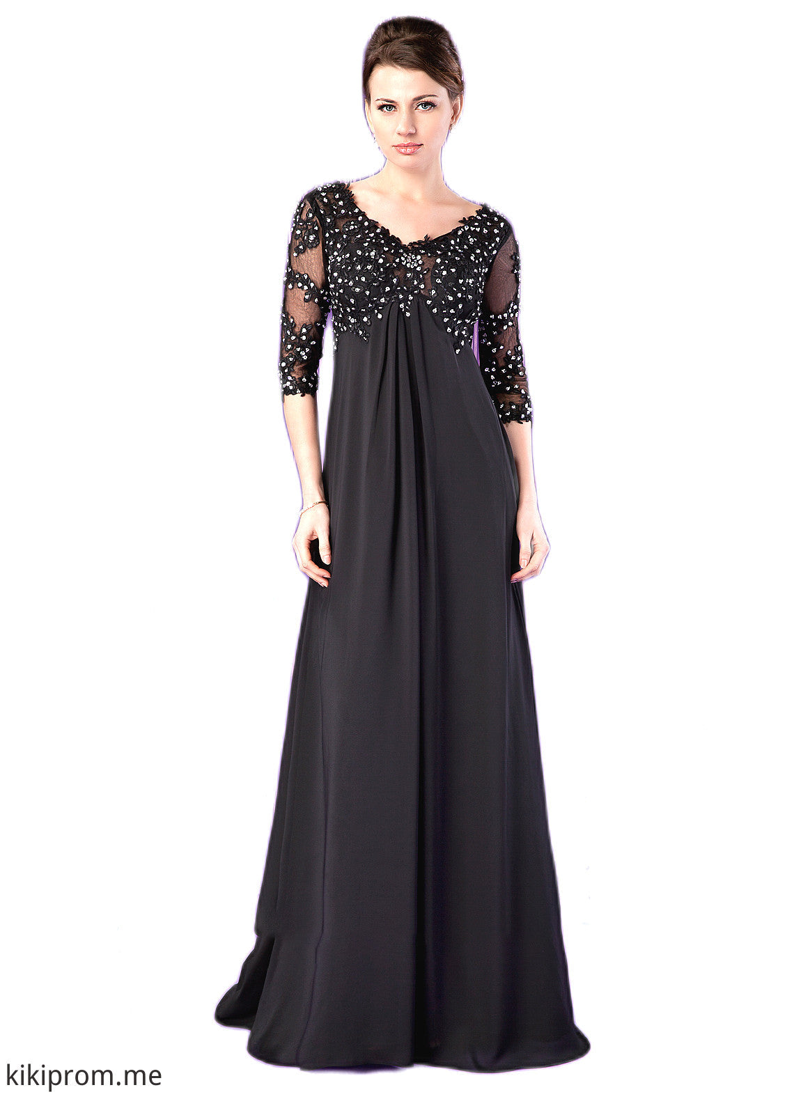 Sophie Empire V-neck Sweep Train Chiffon Mother of the Bride Dress With Lace Beading STF126P0014697