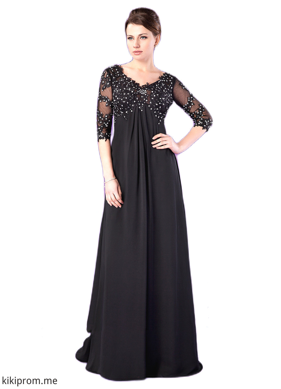 Sophie Empire V-neck Sweep Train Chiffon Mother of the Bride Dress With Lace Beading STF126P0014697