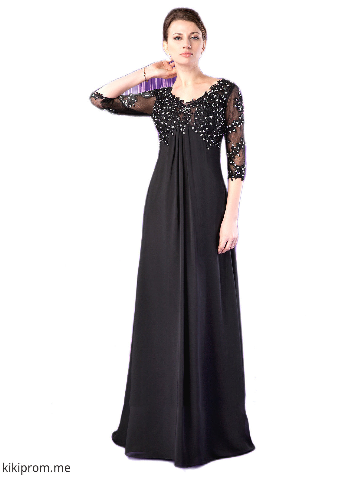 Sophie Empire V-neck Sweep Train Chiffon Mother of the Bride Dress With Lace Beading STF126P0014697