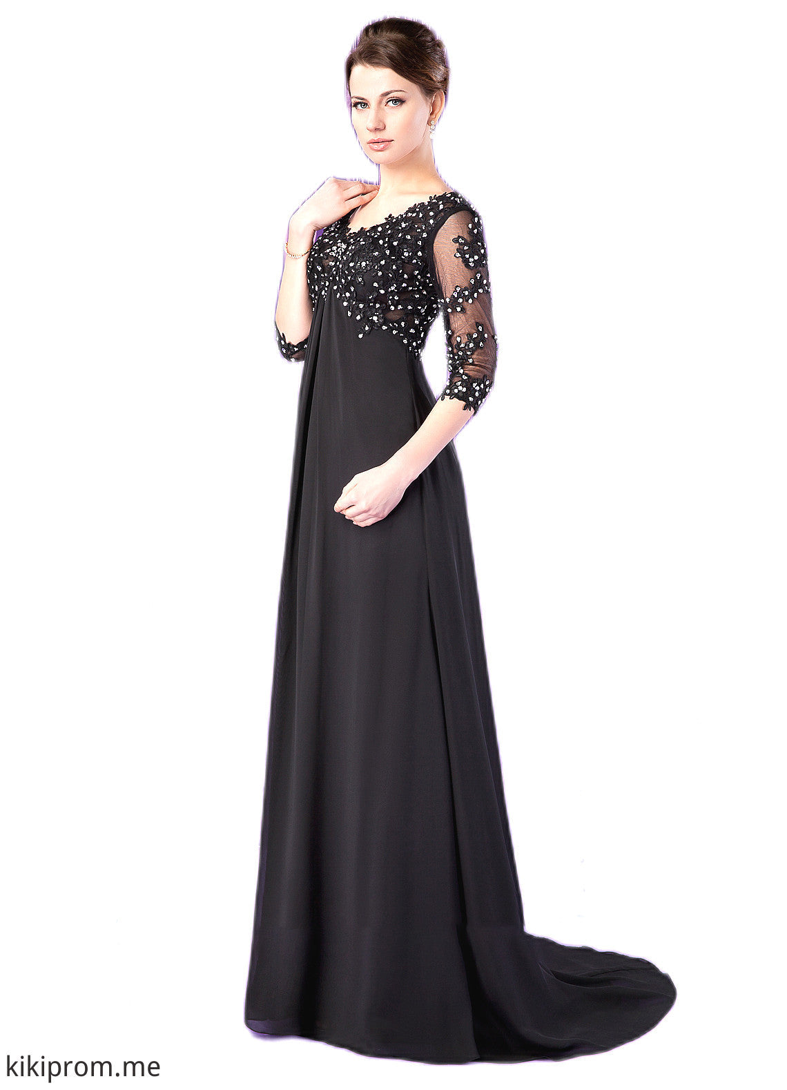 Sophie Empire V-neck Sweep Train Chiffon Mother of the Bride Dress With Lace Beading STF126P0014697