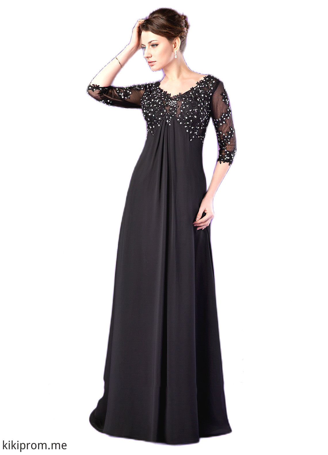 Sophie Empire V-neck Sweep Train Chiffon Mother of the Bride Dress With Lace Beading STF126P0014697