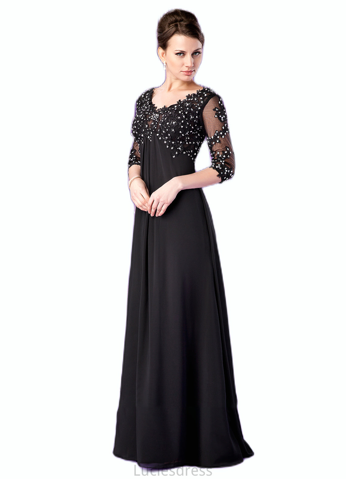 Aleah Empire V-neck Sweep Train Chiffon Mother of the Bride Dress With Lace Beading HF126P0014697