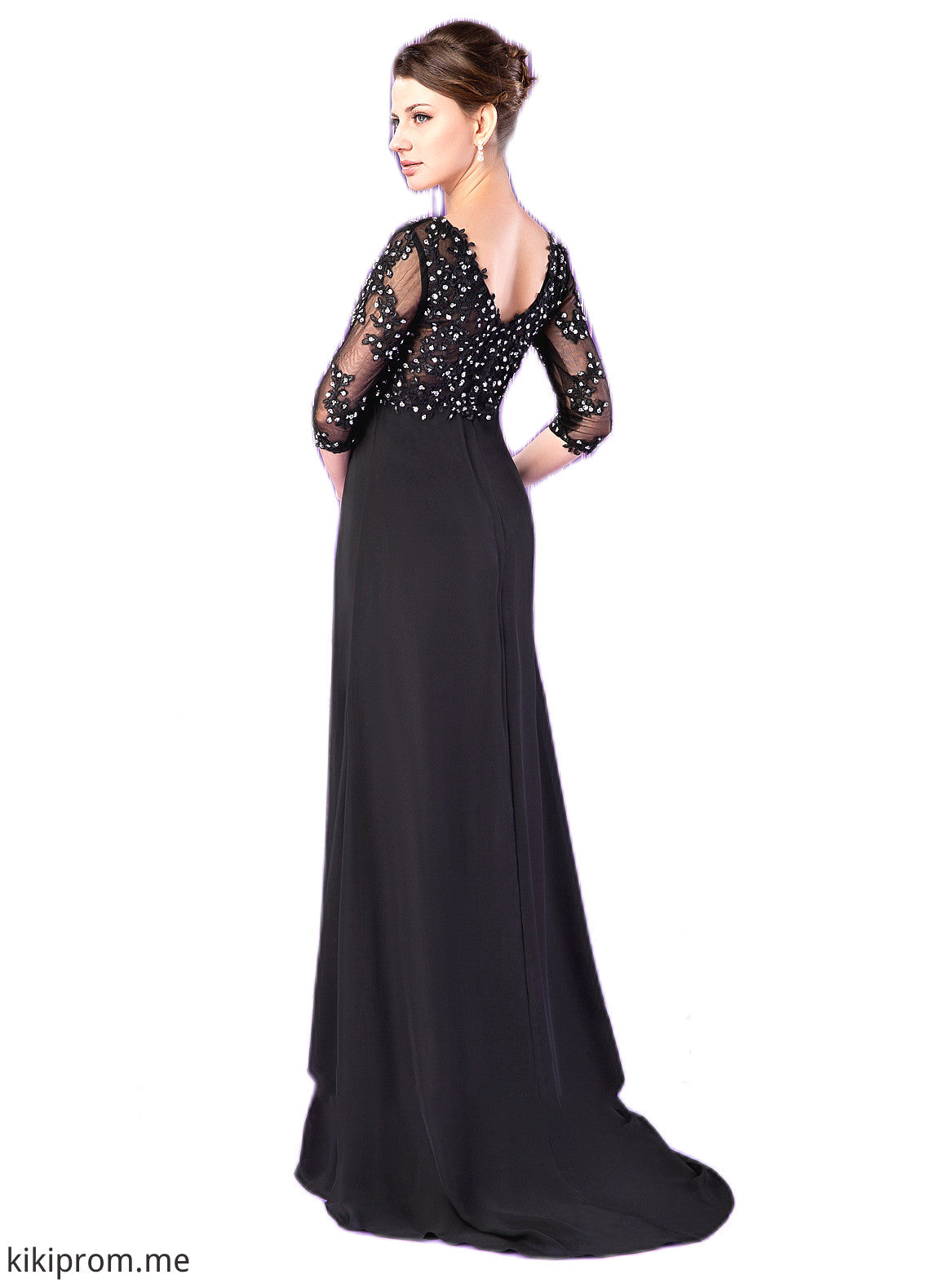 Sophie Empire V-neck Sweep Train Chiffon Mother of the Bride Dress With Lace Beading STF126P0014697