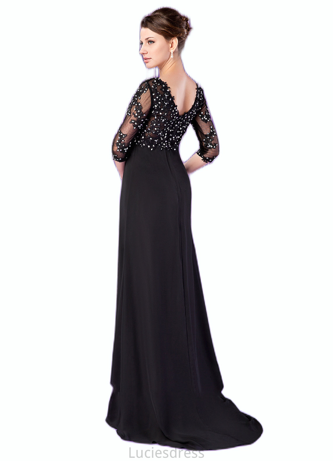 Aleah Empire V-neck Sweep Train Chiffon Mother of the Bride Dress With Lace Beading HF126P0014697