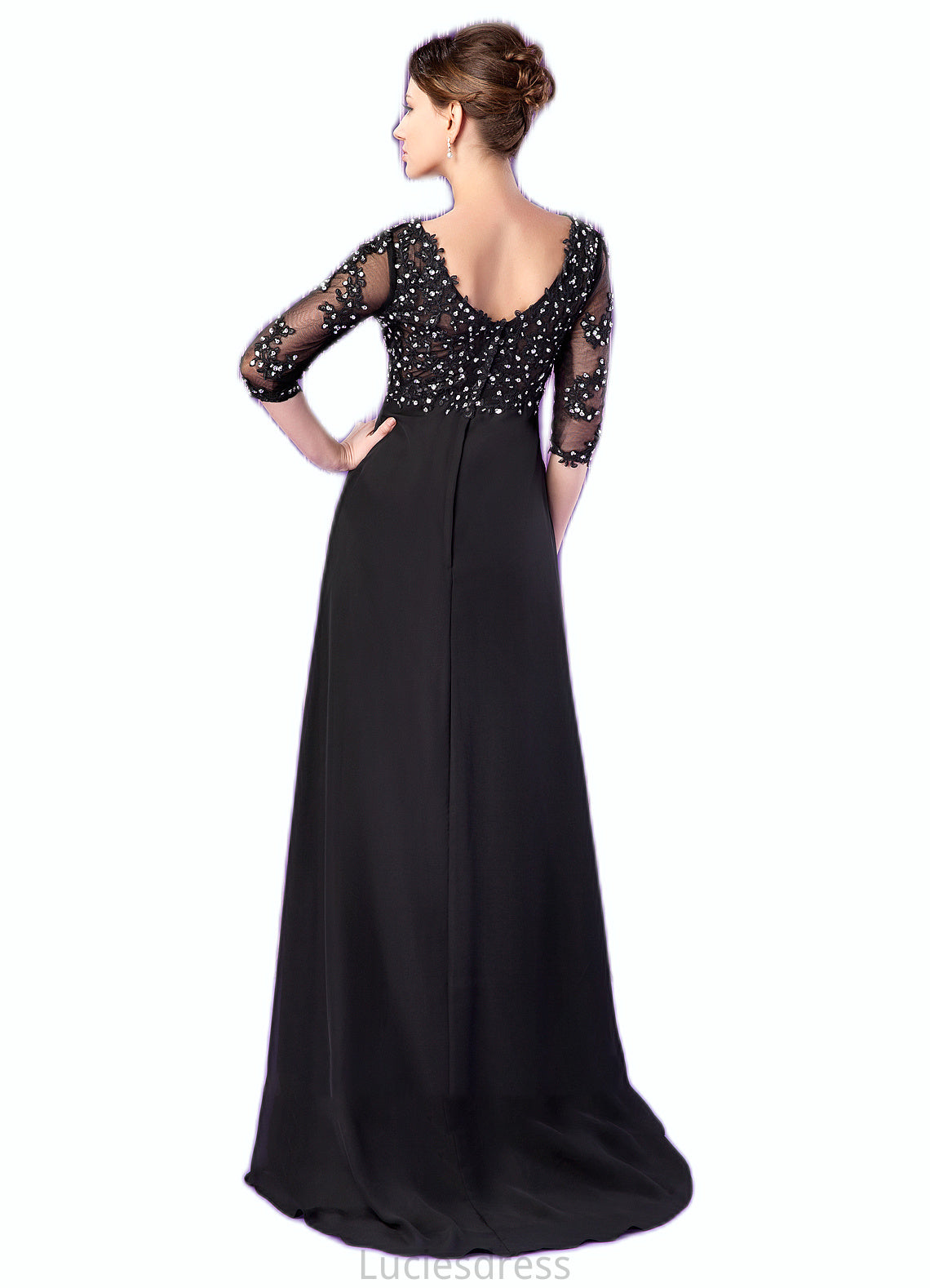 Aleah Empire V-neck Sweep Train Chiffon Mother of the Bride Dress With Lace Beading HF126P0014697