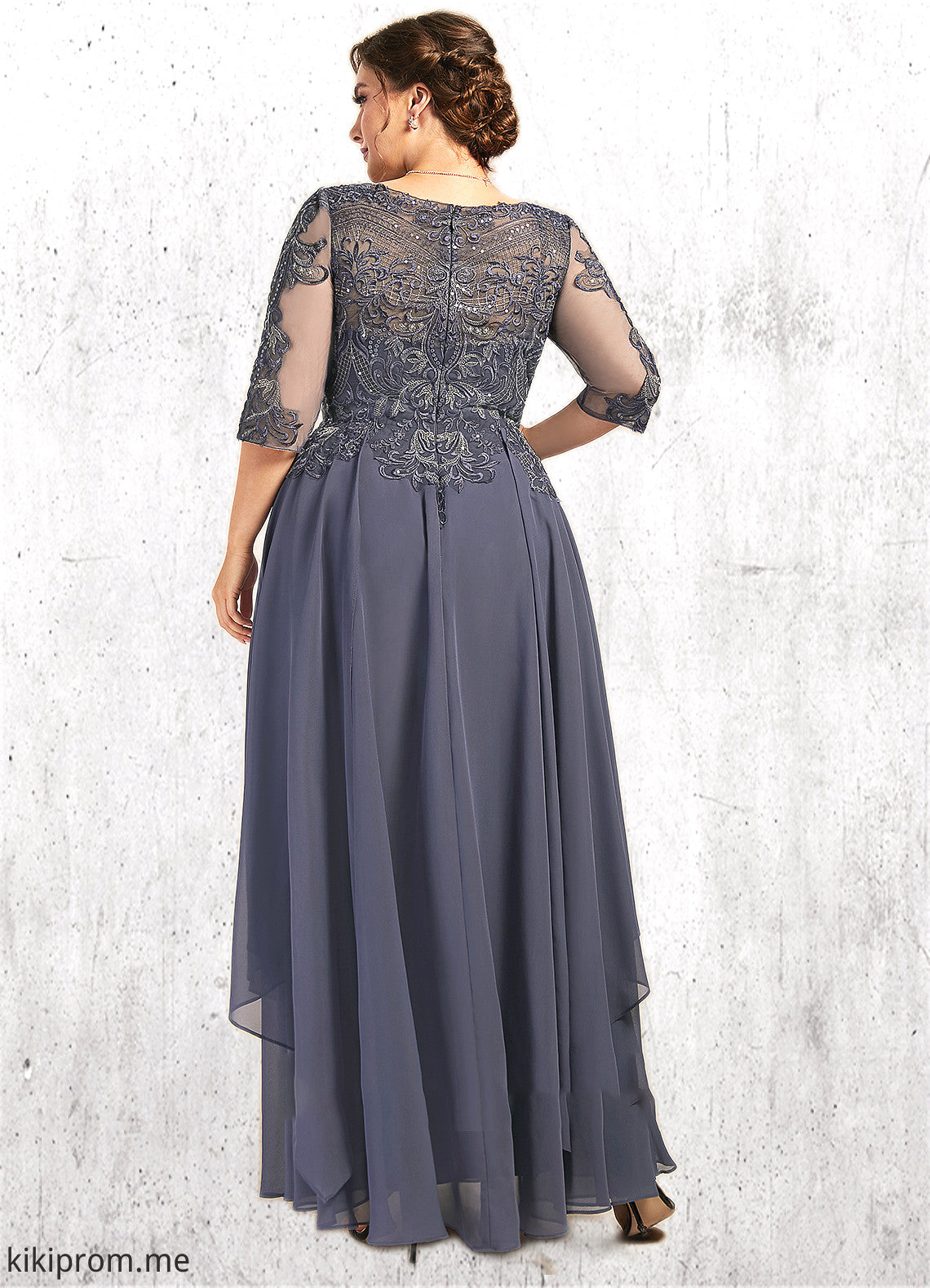 Journey A-Line Scoop Neck Ankle-Length Chiffon Lace Mother of the Bride Dress With Cascading Ruffles STF126P0014698