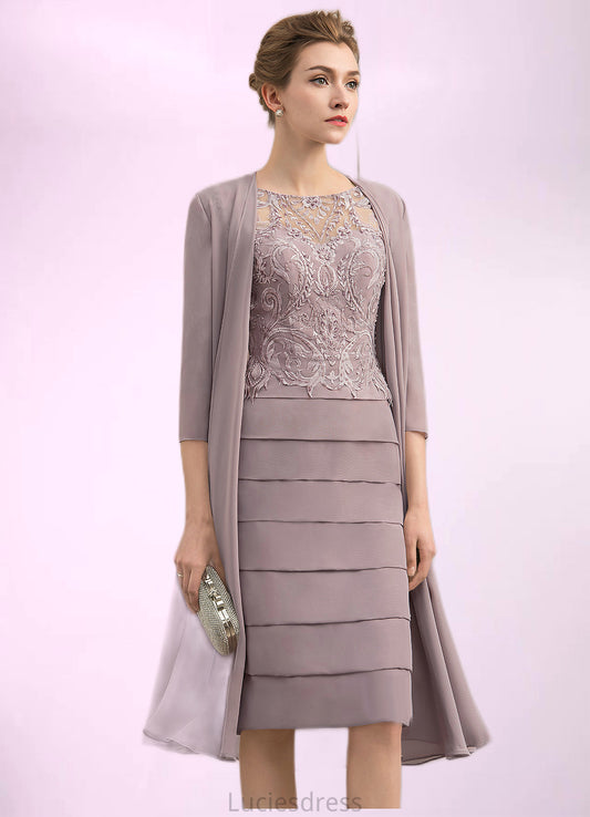 Paola Sheath/Column Scoop Neck Knee-Length Chiffon Lace Mother of the Bride Dress With Beading Sequins HF126P0014699