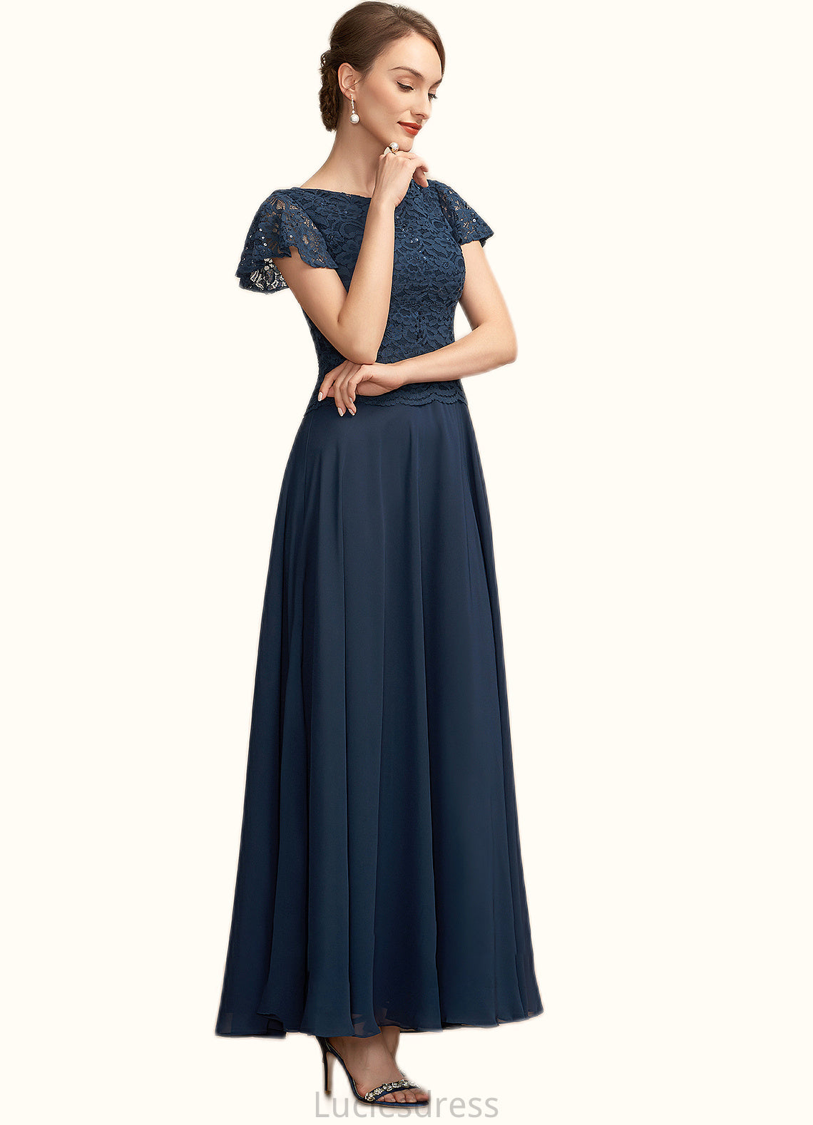 Jess A-Line Scoop Neck Ankle-Length Chiffon Lace Mother of the Bride Dress With Sequins HF126P0014701