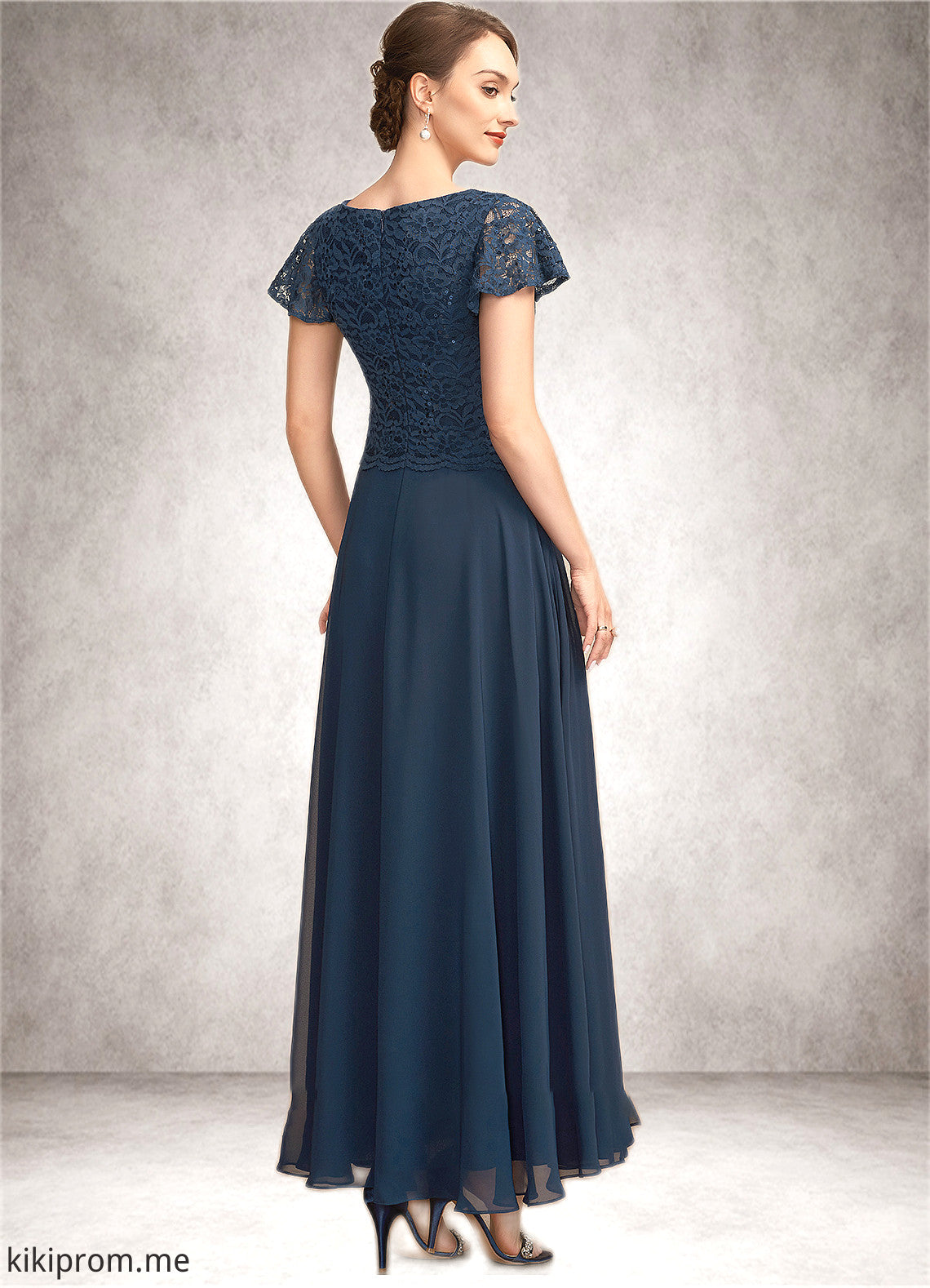 Addyson A-Line Scoop Neck Ankle-Length Chiffon Lace Mother of the Bride Dress With Sequins STF126P0014701