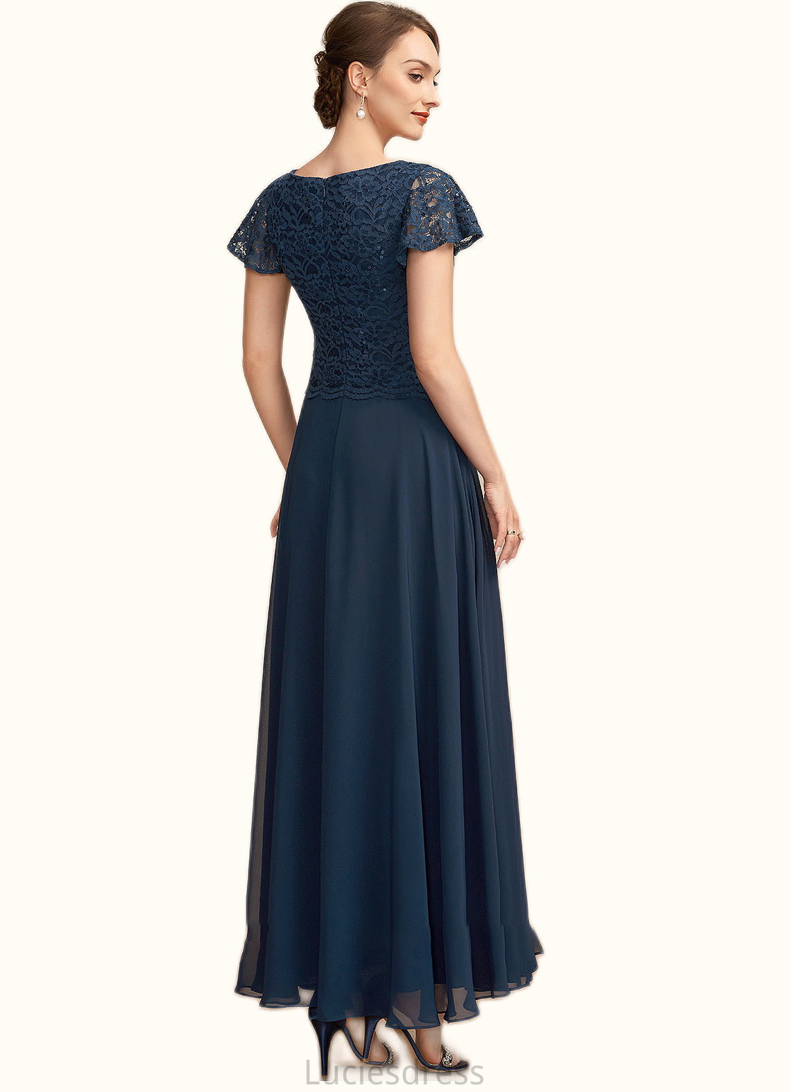 Jess A-Line Scoop Neck Ankle-Length Chiffon Lace Mother of the Bride Dress With Sequins HF126P0014701