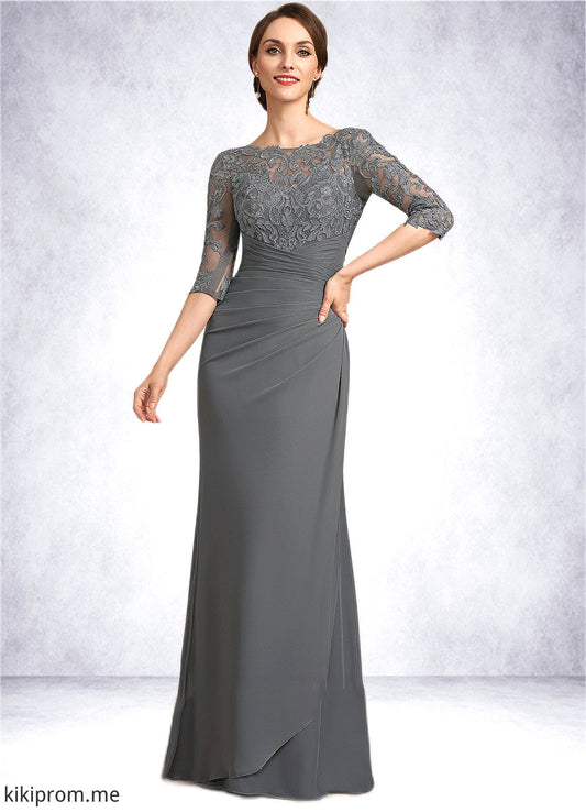 Crystal Sheath/Column Scoop Neck Floor-Length Chiffon Lace Mother of the Bride Dress With Ruffle STF126P0014703