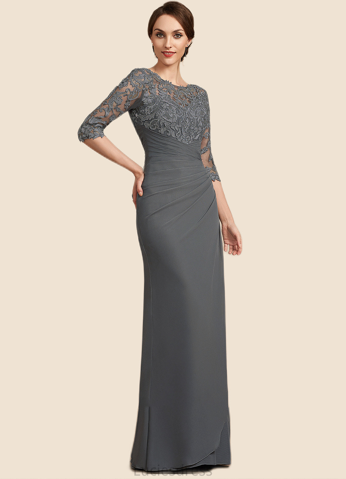 Ryan Sheath/Column Scoop Neck Floor-Length Chiffon Lace Mother of the Bride Dress With Ruffle HF126P0014703