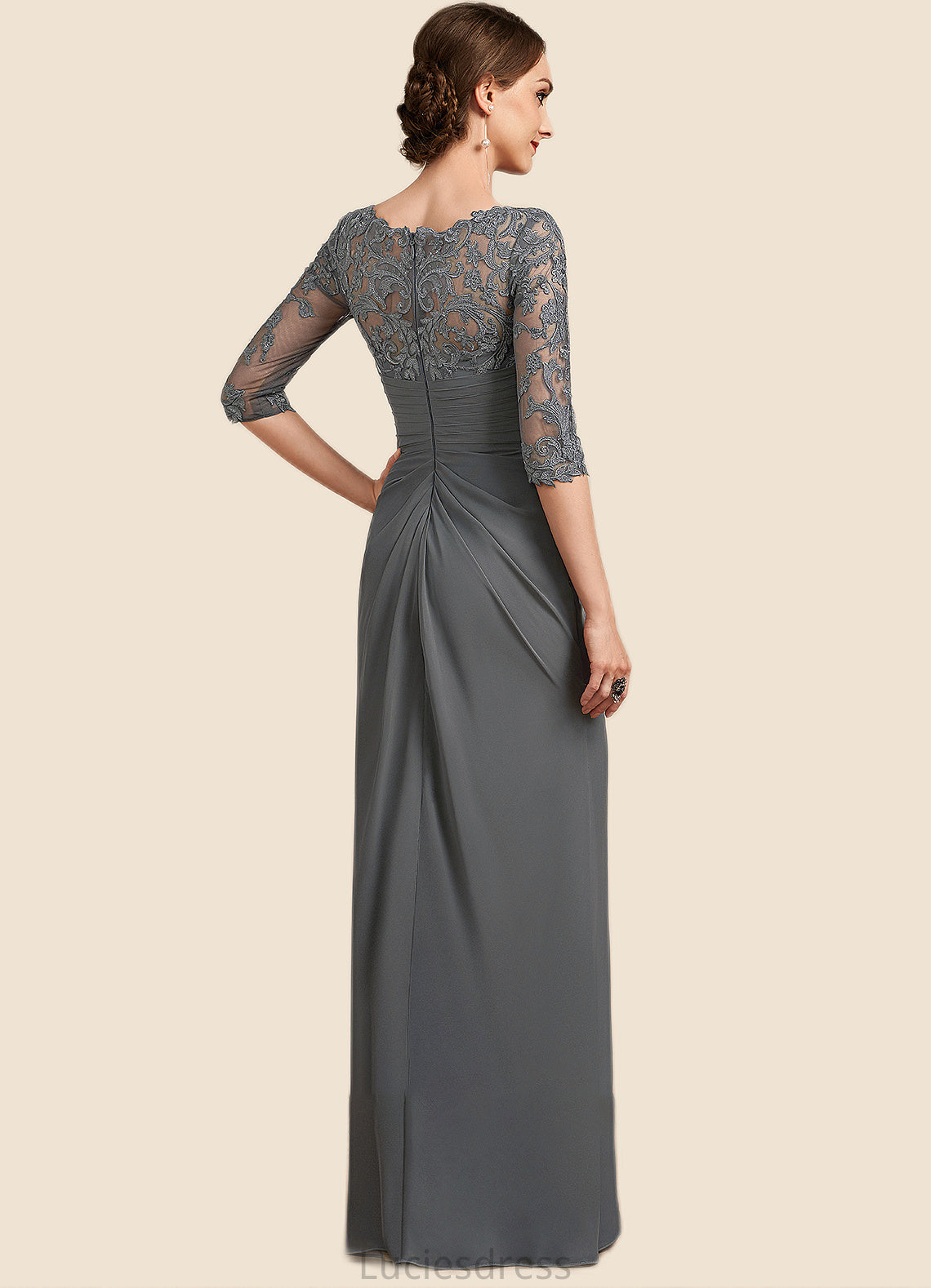 Ryan Sheath/Column Scoop Neck Floor-Length Chiffon Lace Mother of the Bride Dress With Ruffle HF126P0014703