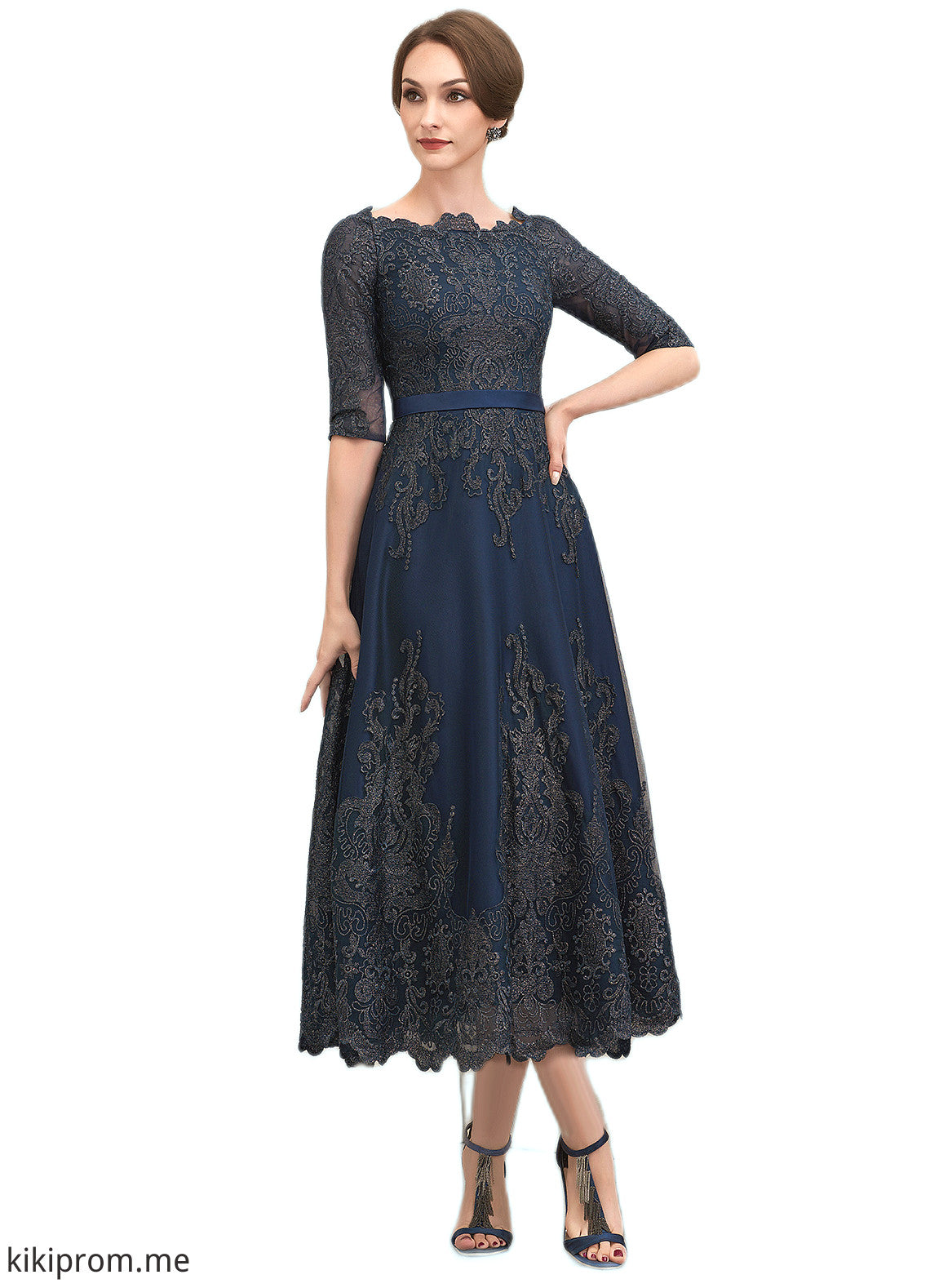 Mariam A-Line Scoop Neck Tea-Length Lace Mother of the Bride Dress STF126P0014705