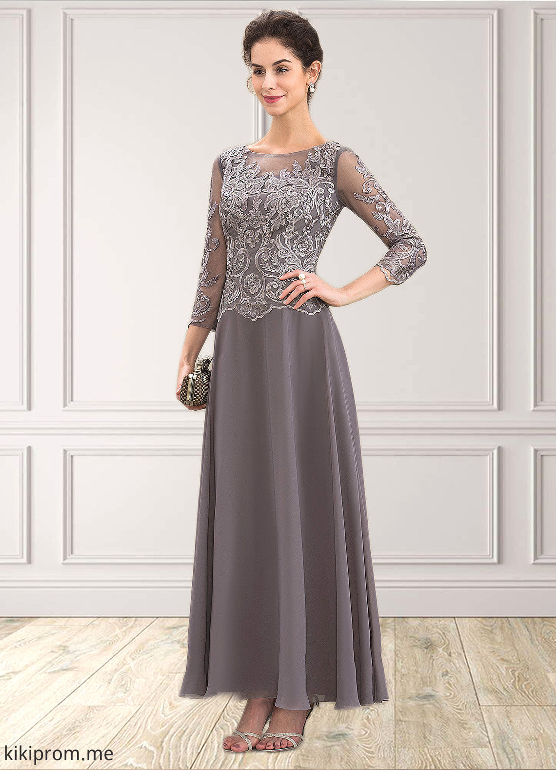 Amara A-Line Scoop Neck Ankle-Length Chiffon Lace Mother of the Bride Dress STF126P0014706