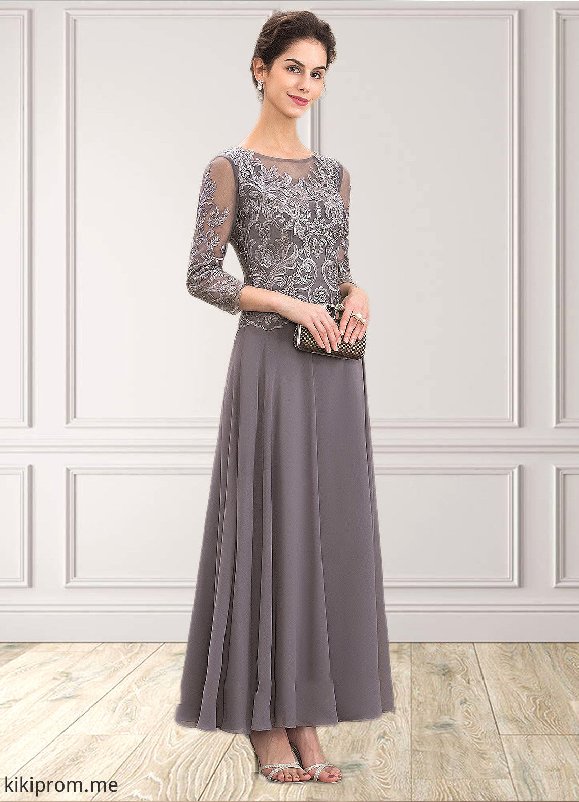 Amara A-Line Scoop Neck Ankle-Length Chiffon Lace Mother of the Bride Dress STF126P0014706