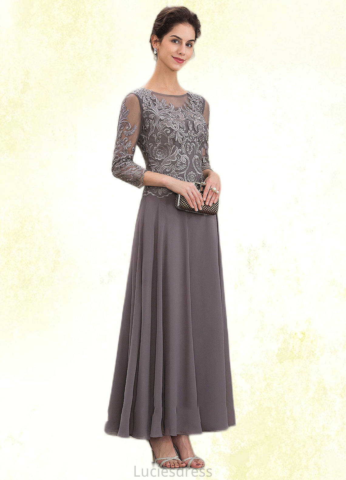 Bria A-Line Scoop Neck Ankle-Length Chiffon Lace Mother of the Bride Dress HF126P0014706