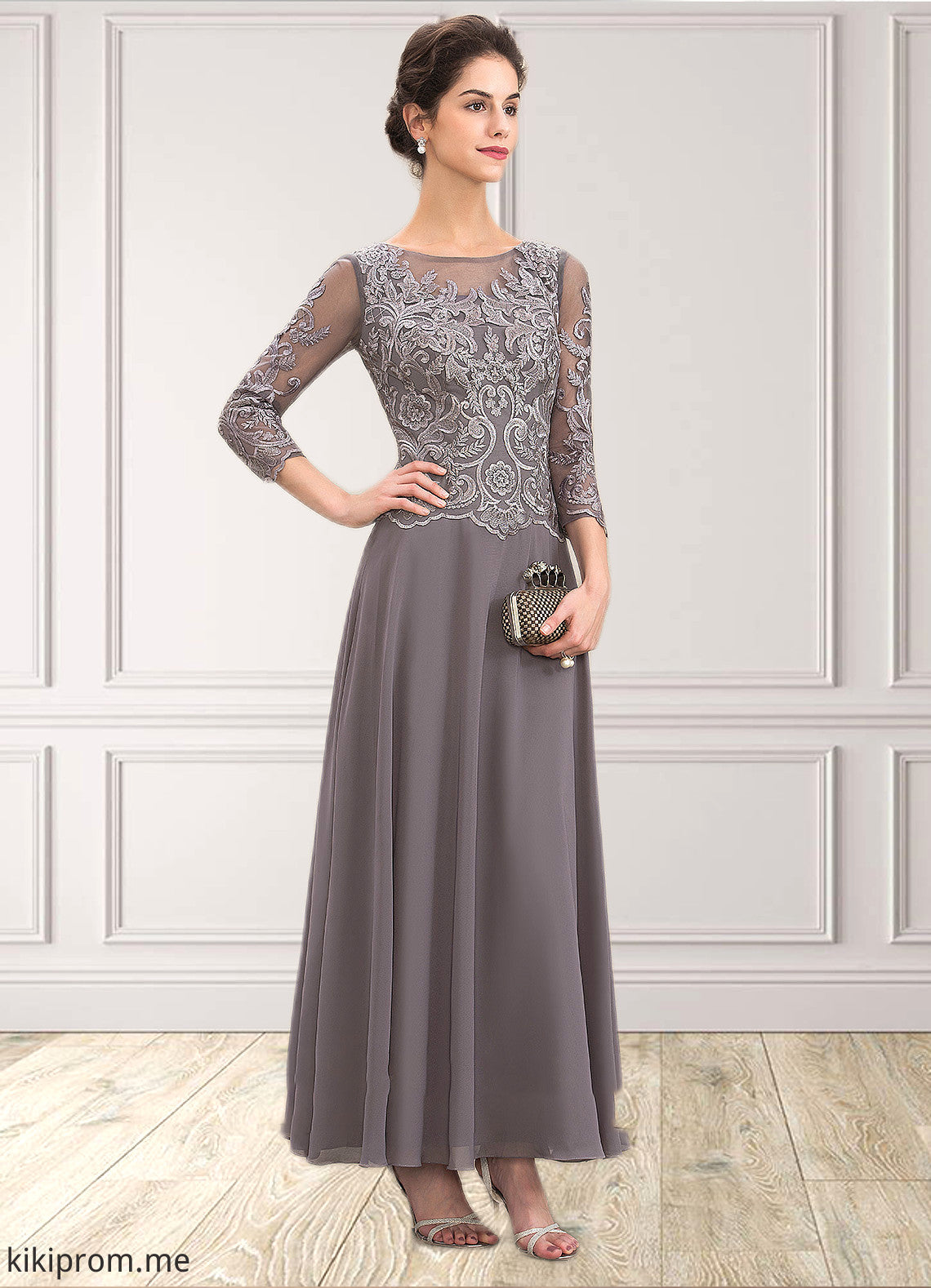 Amara A-Line Scoop Neck Ankle-Length Chiffon Lace Mother of the Bride Dress STF126P0014706