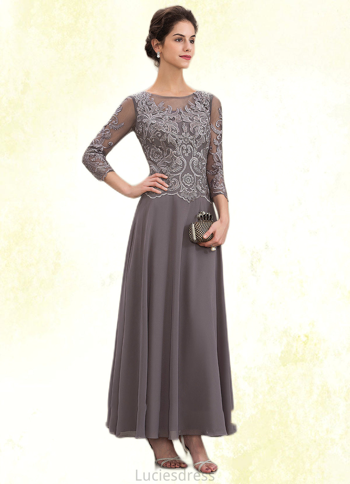 Bria A-Line Scoop Neck Ankle-Length Chiffon Lace Mother of the Bride Dress HF126P0014706