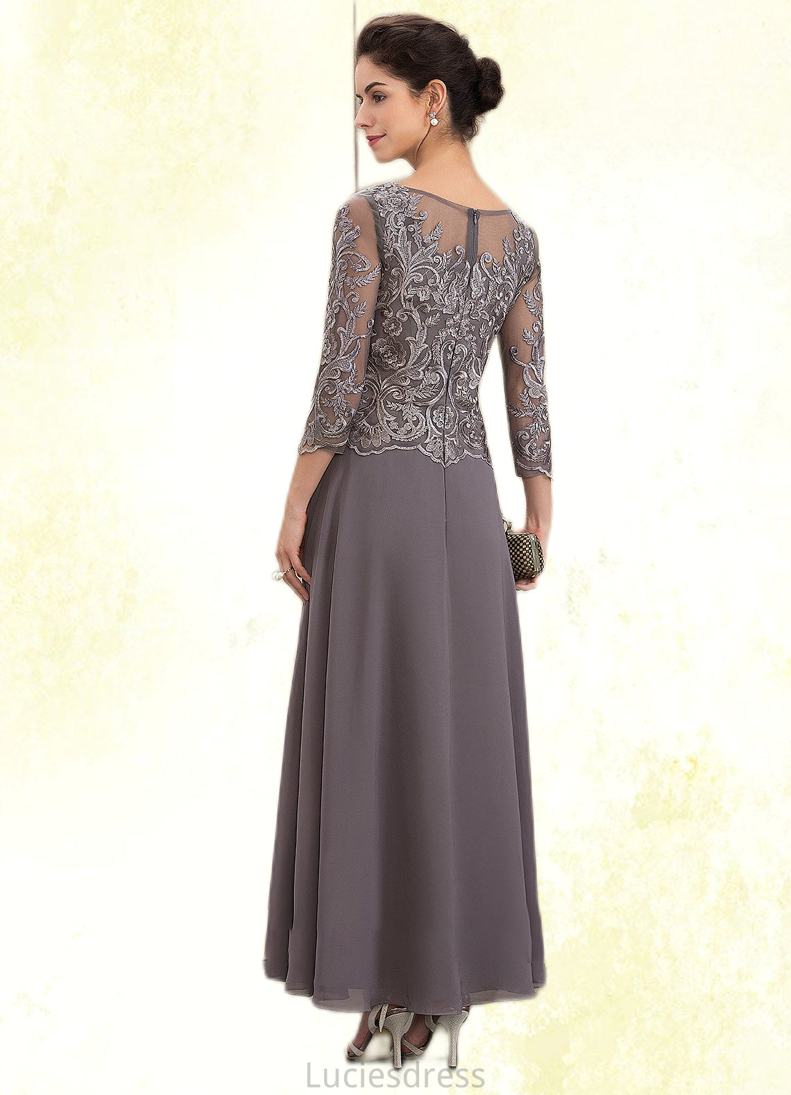 Bria A-Line Scoop Neck Ankle-Length Chiffon Lace Mother of the Bride Dress HF126P0014706