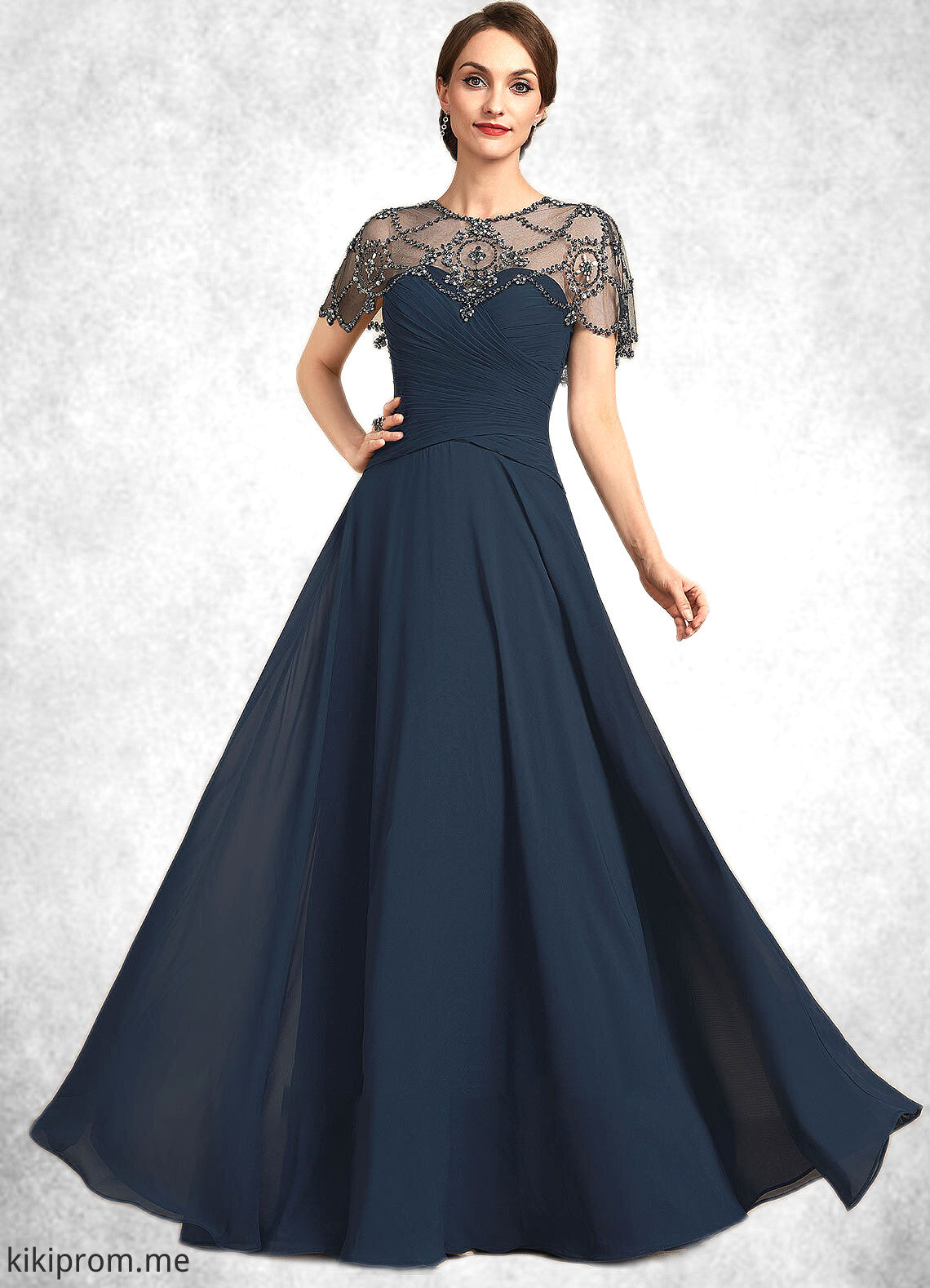 Undine A-Line Scoop Neck Floor-Length Chiffon Mother of the Bride Dress With Ruffle Beading Sequins STF126P0014711