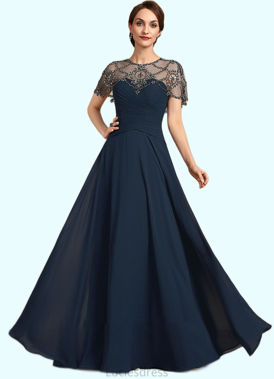 Tricia A-Line Scoop Neck Floor-Length Chiffon Mother of the Bride Dress With Ruffle Beading Sequins HF126P0014711