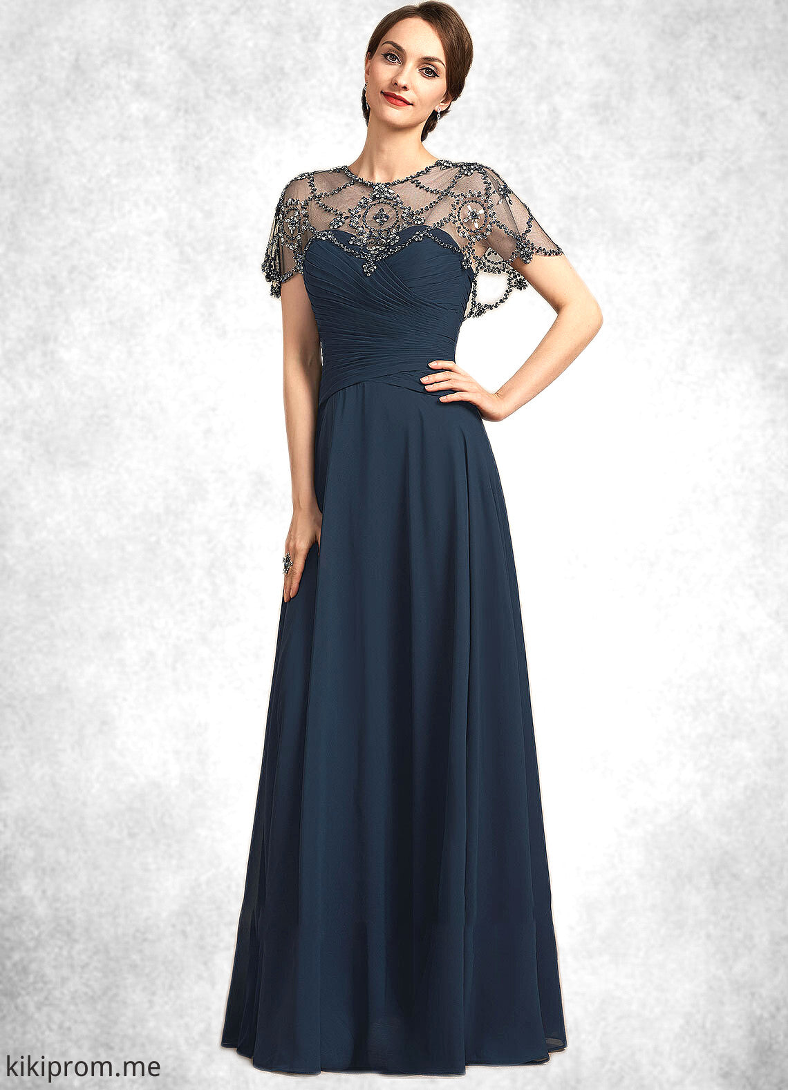 Undine A-Line Scoop Neck Floor-Length Chiffon Mother of the Bride Dress With Ruffle Beading Sequins STF126P0014711