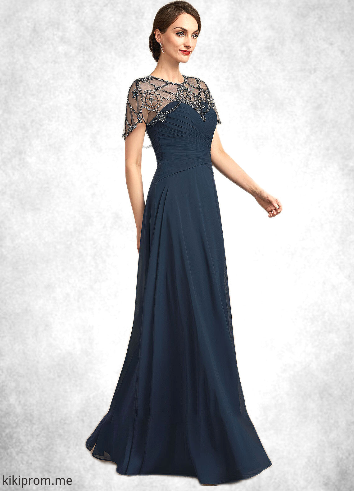 Undine A-Line Scoop Neck Floor-Length Chiffon Mother of the Bride Dress With Ruffle Beading Sequins STF126P0014711