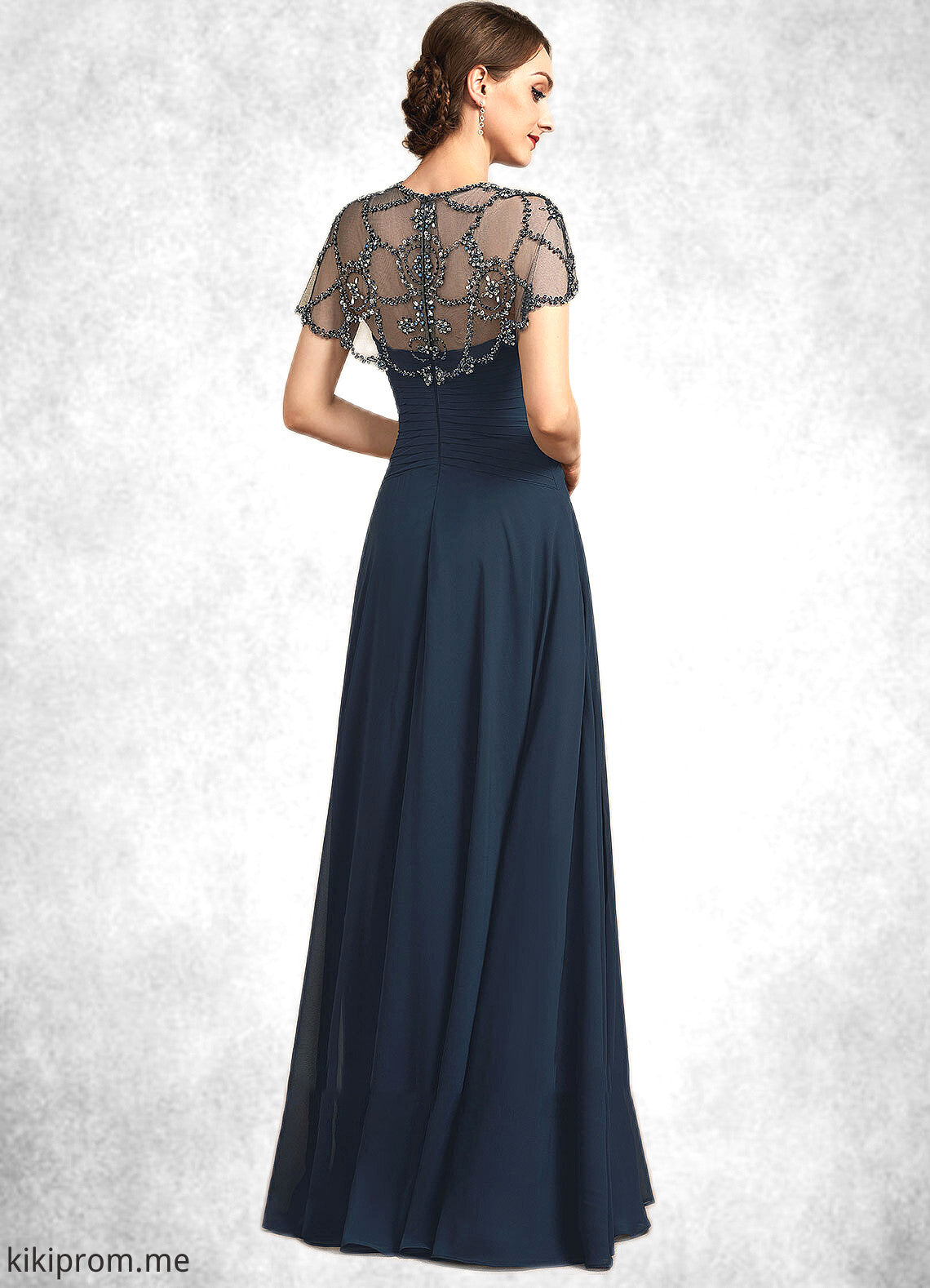 Undine A-Line Scoop Neck Floor-Length Chiffon Mother of the Bride Dress With Ruffle Beading Sequins STF126P0014711