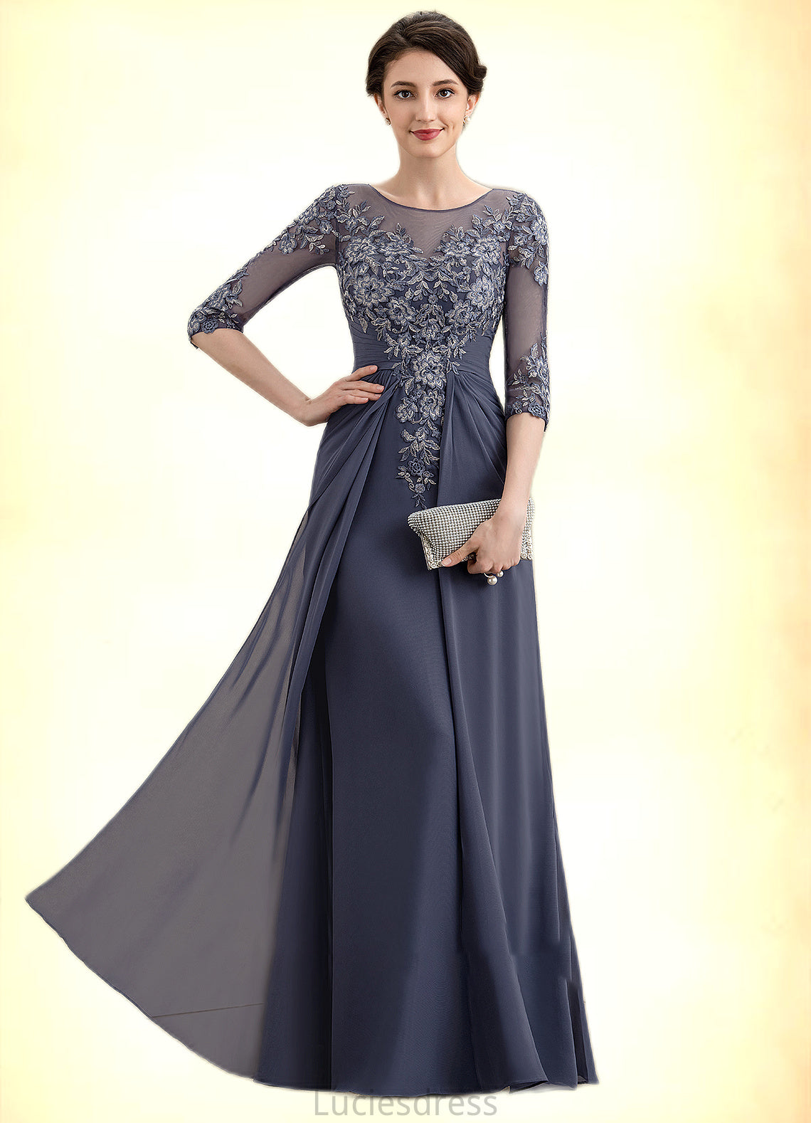 Hallie A-Line Scoop Neck Floor-Length Chiffon Lace Mother of the Bride Dress HF126P0014712