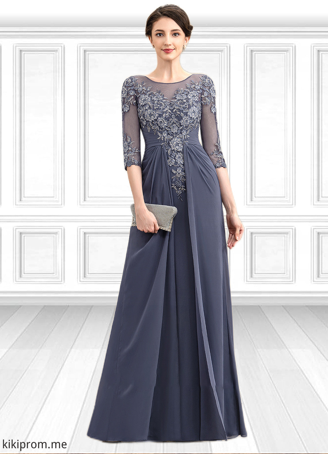 Victoria A-Line Scoop Neck Floor-Length Chiffon Lace Mother of the Bride Dress STF126P0014712