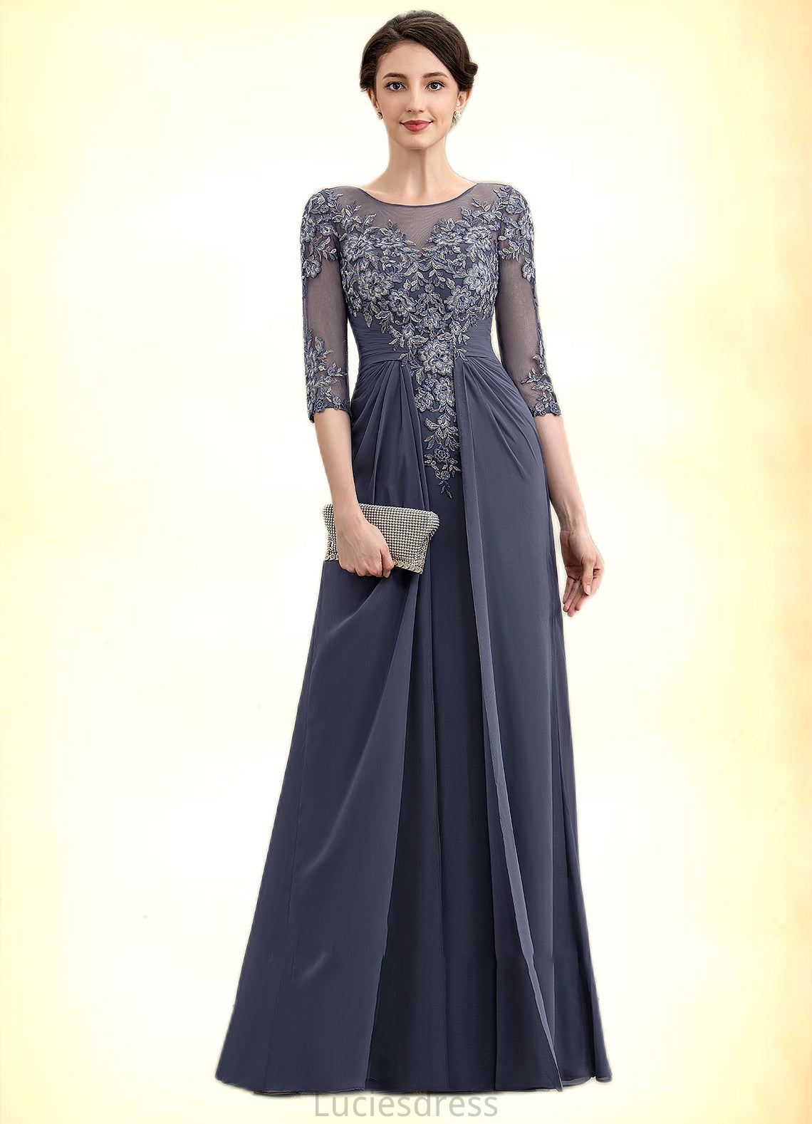 Hallie A-Line Scoop Neck Floor-Length Chiffon Lace Mother of the Bride Dress HF126P0014712