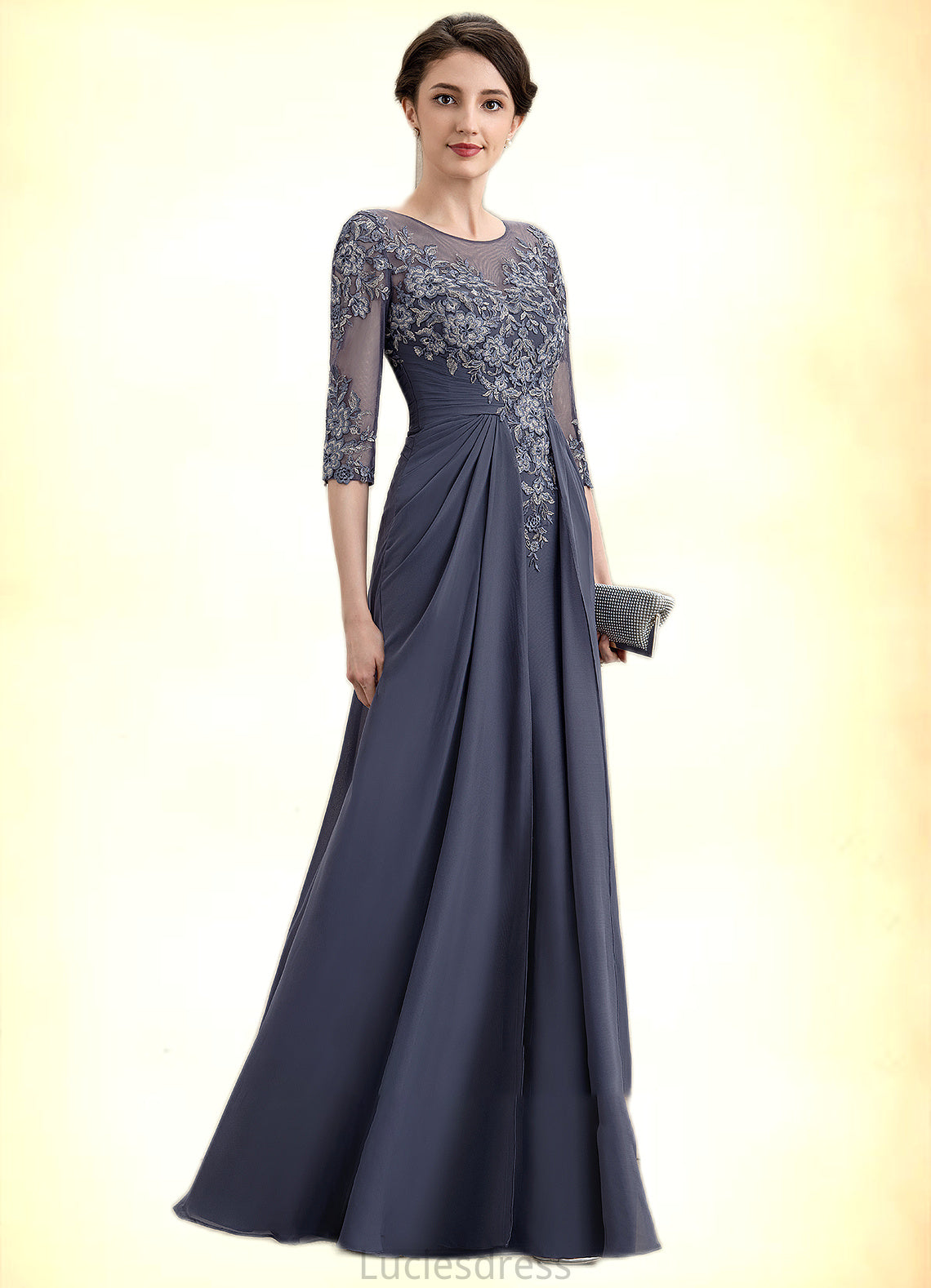 Hallie A-Line Scoop Neck Floor-Length Chiffon Lace Mother of the Bride Dress HF126P0014712