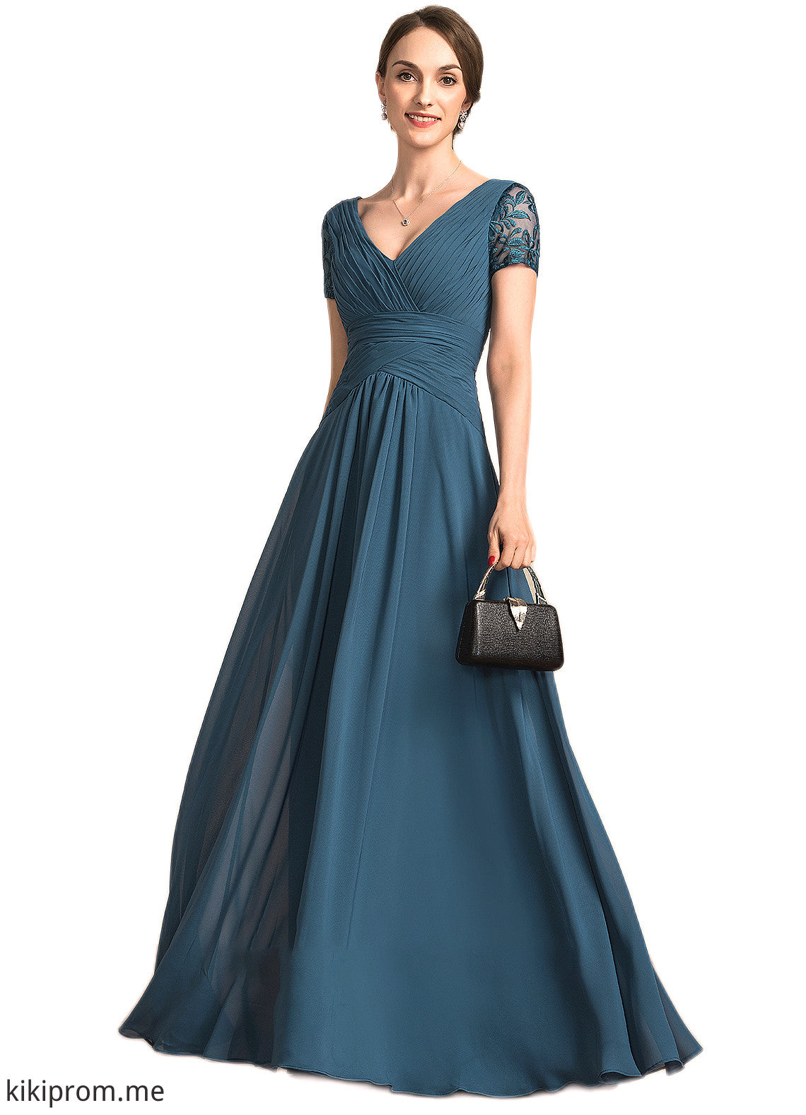 Evelyn A-Line V-neck Floor-Length Chiffon Mother of the Bride Dress With Lace STF126P0014713