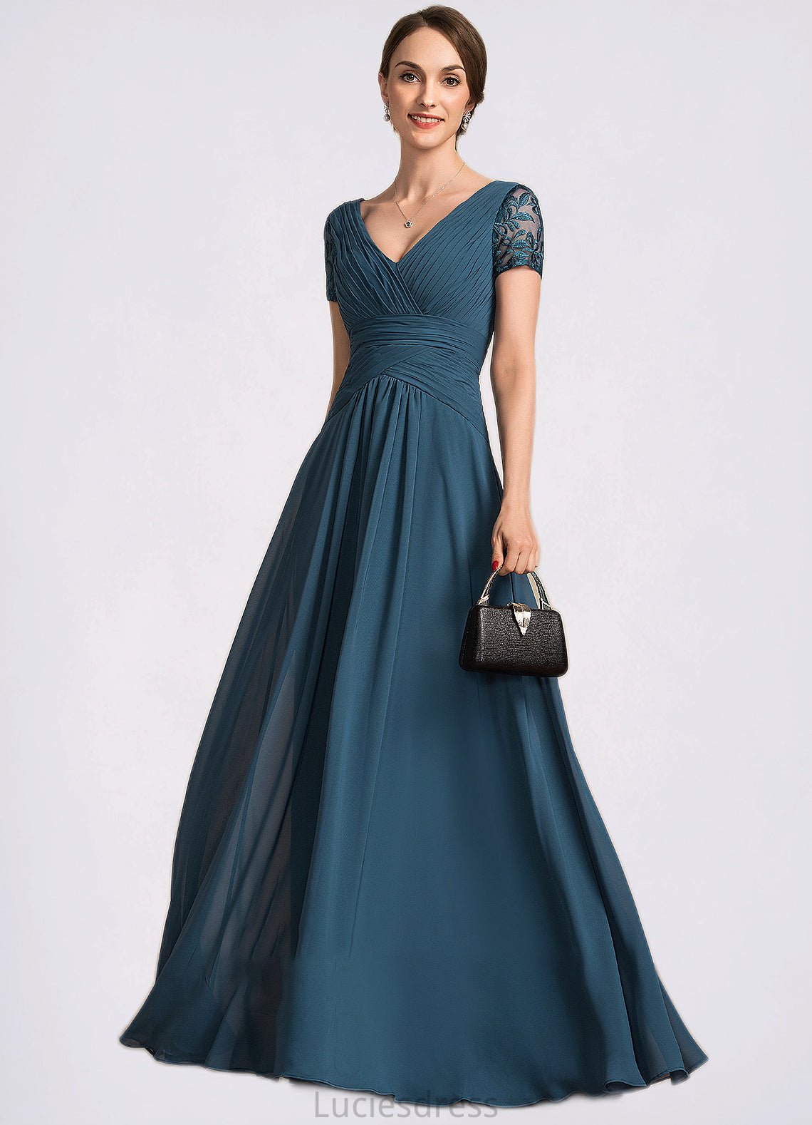 Serenity A-Line V-neck Floor-Length Chiffon Mother of the Bride Dress With Lace HF126P0014713