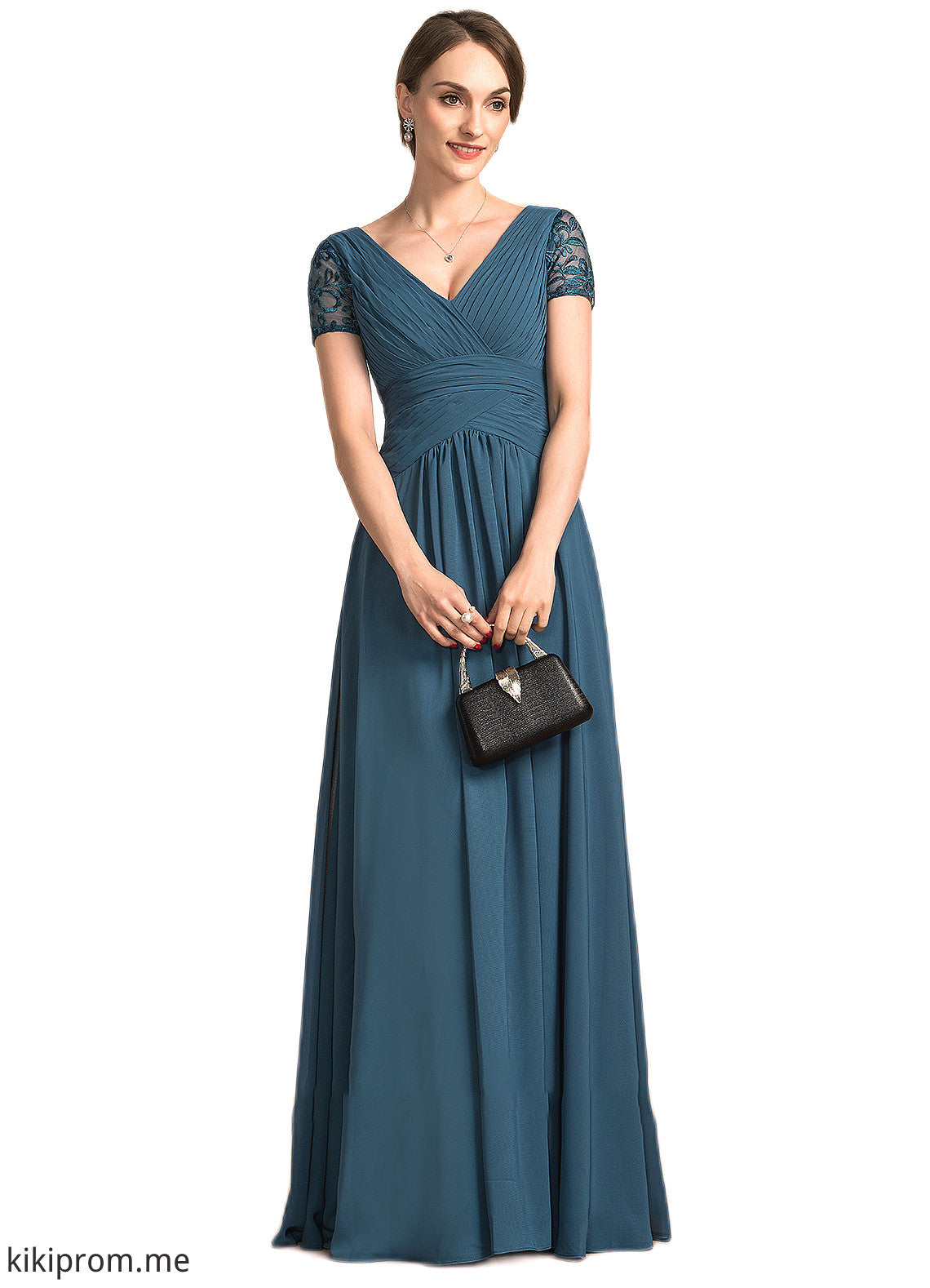 Evelyn A-Line V-neck Floor-Length Chiffon Mother of the Bride Dress With Lace STF126P0014713