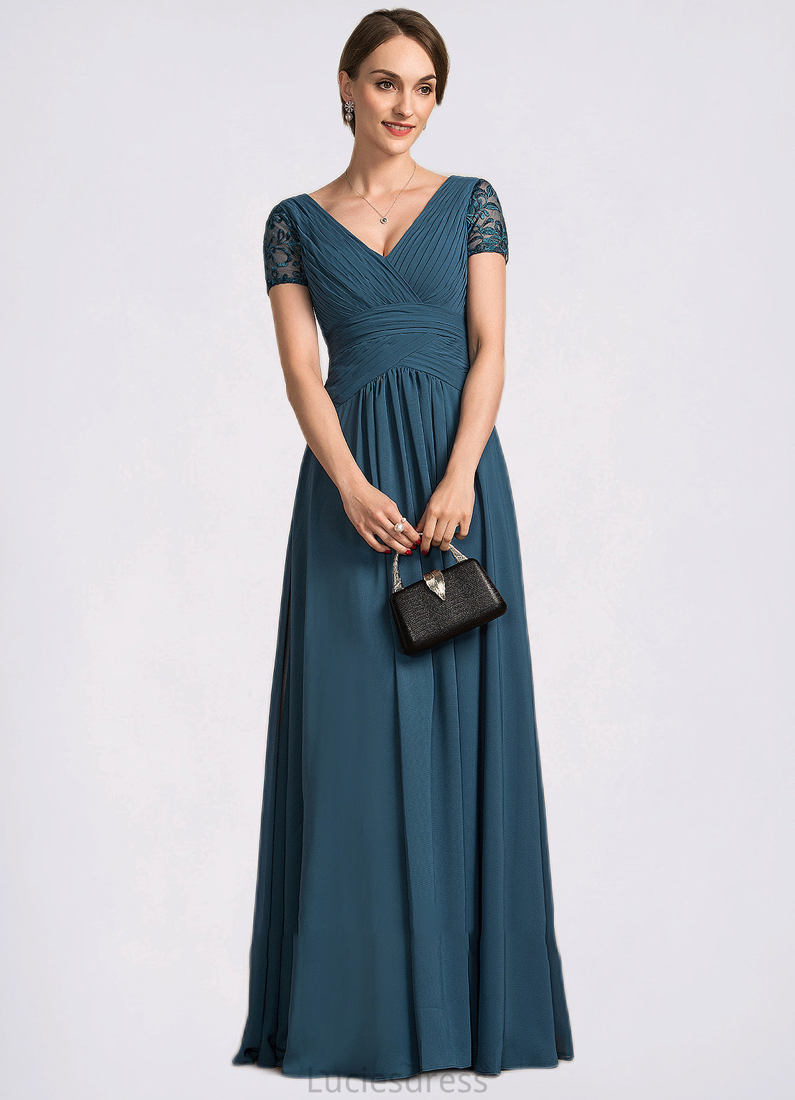 Serenity A-Line V-neck Floor-Length Chiffon Mother of the Bride Dress With Lace HF126P0014713