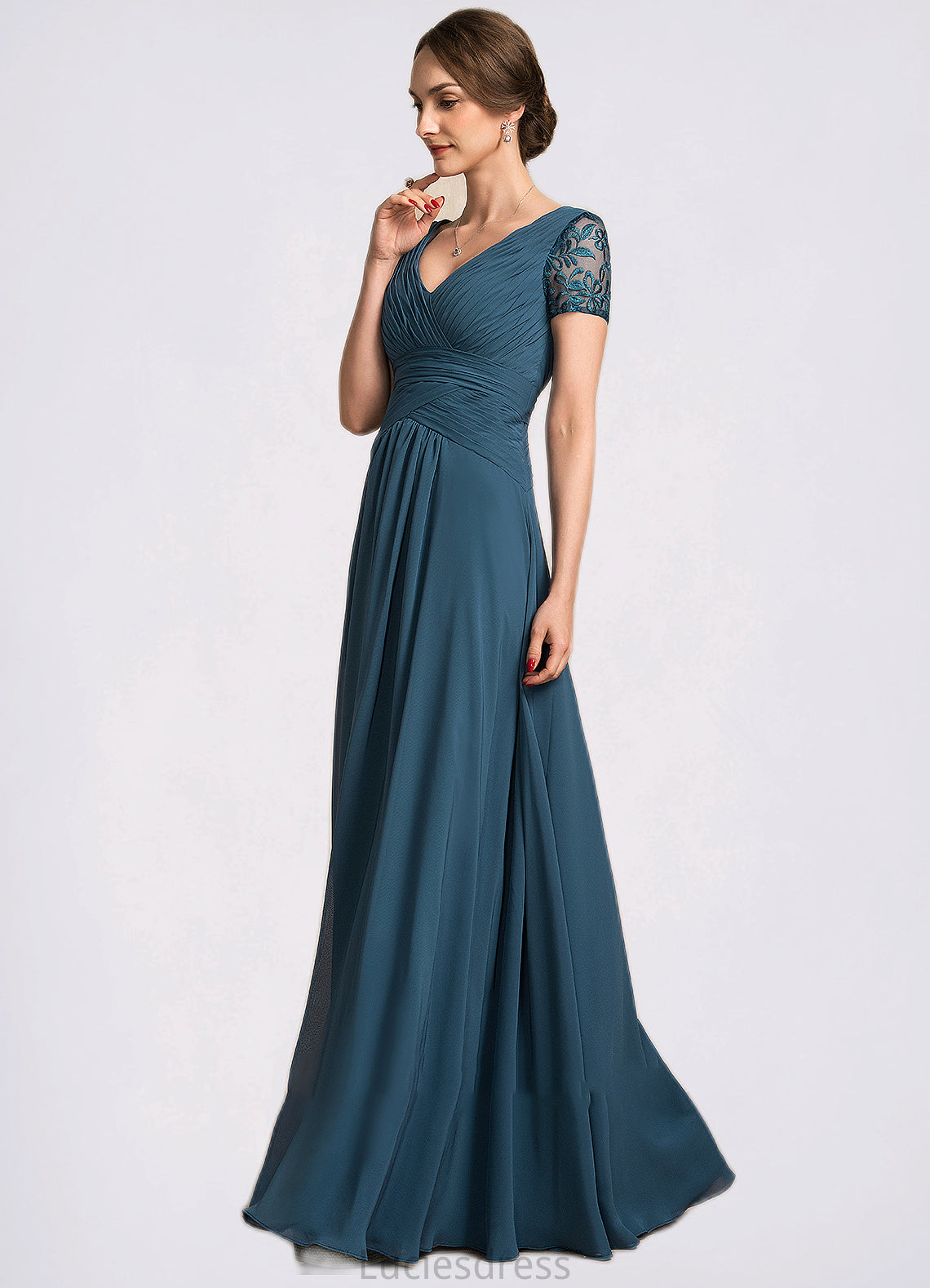 Serenity A-Line V-neck Floor-Length Chiffon Mother of the Bride Dress With Lace HF126P0014713