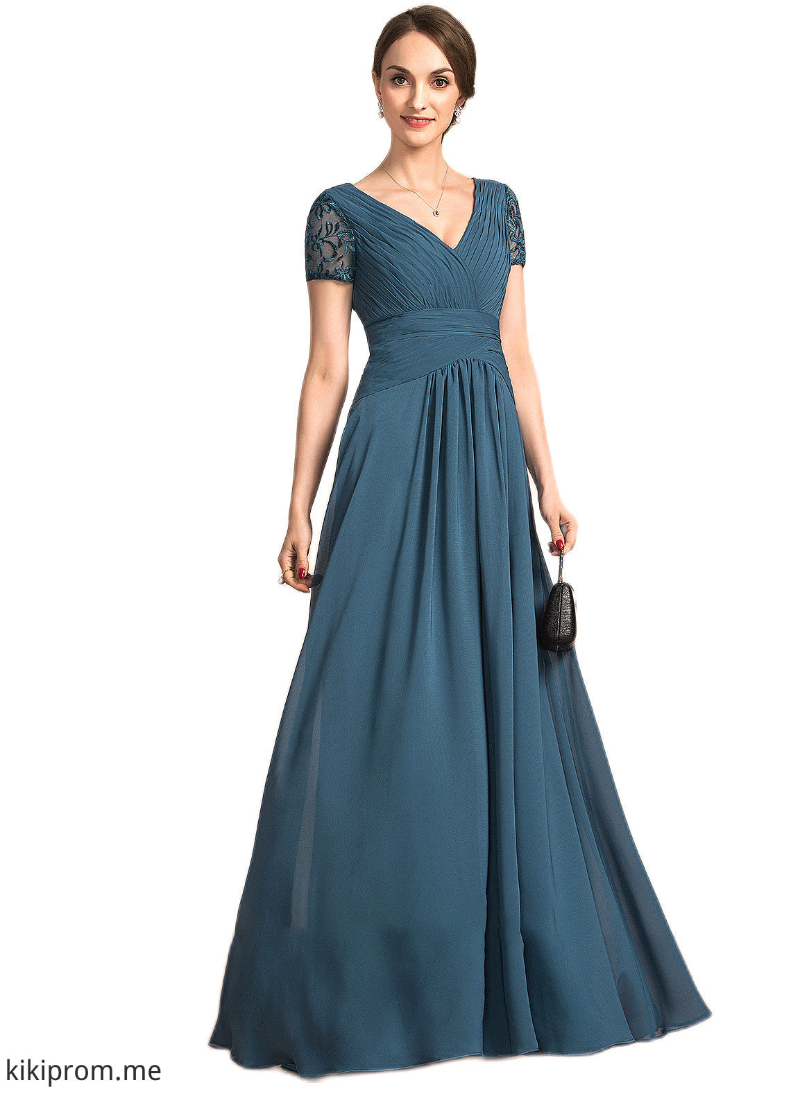 Evelyn A-Line V-neck Floor-Length Chiffon Mother of the Bride Dress With Lace STF126P0014713