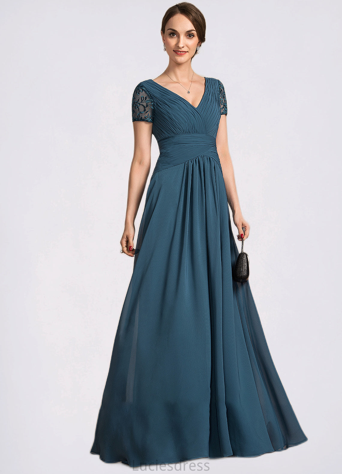 Serenity A-Line V-neck Floor-Length Chiffon Mother of the Bride Dress With Lace HF126P0014713