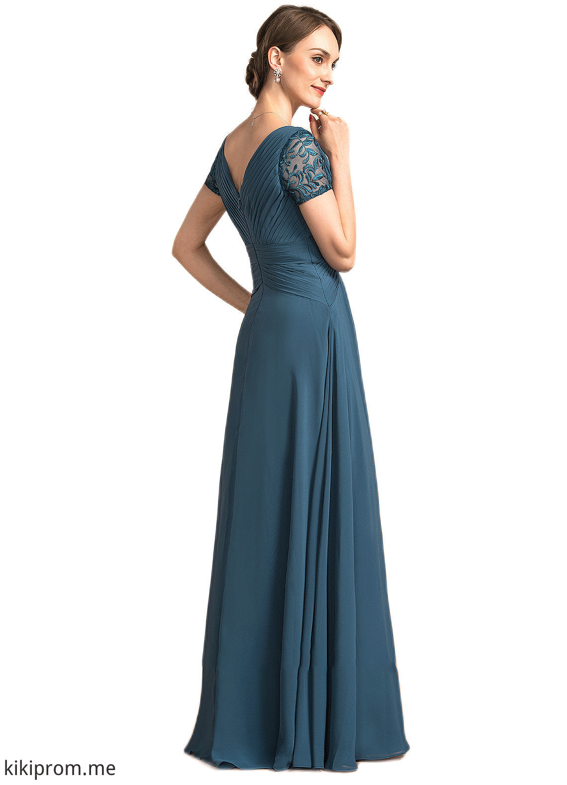 Evelyn A-Line V-neck Floor-Length Chiffon Mother of the Bride Dress With Lace STF126P0014713