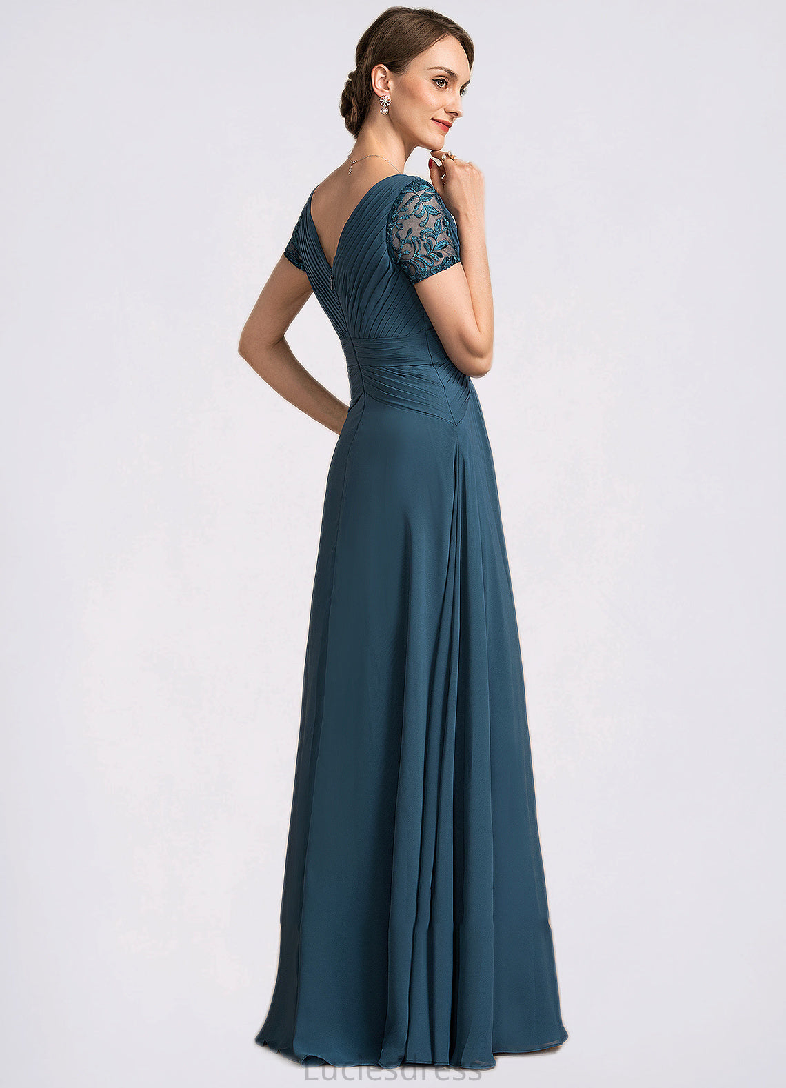 Serenity A-Line V-neck Floor-Length Chiffon Mother of the Bride Dress With Lace HF126P0014713