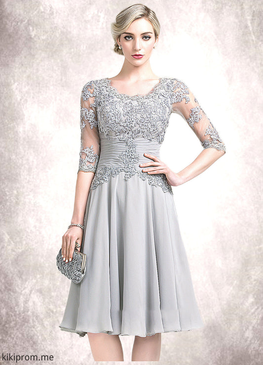 Jordyn A-Line Scoop Neck Knee-Length Chiffon Mother of the Bride Dress With Ruffle Appliques Lace STF126P0014715