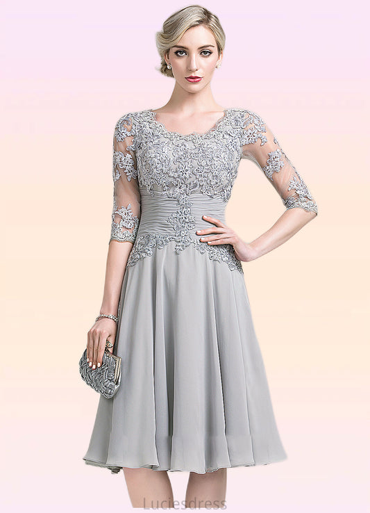 Sage A-Line Scoop Neck Knee-Length Chiffon Mother of the Bride Dress With Ruffle Appliques Lace HF126P0014715