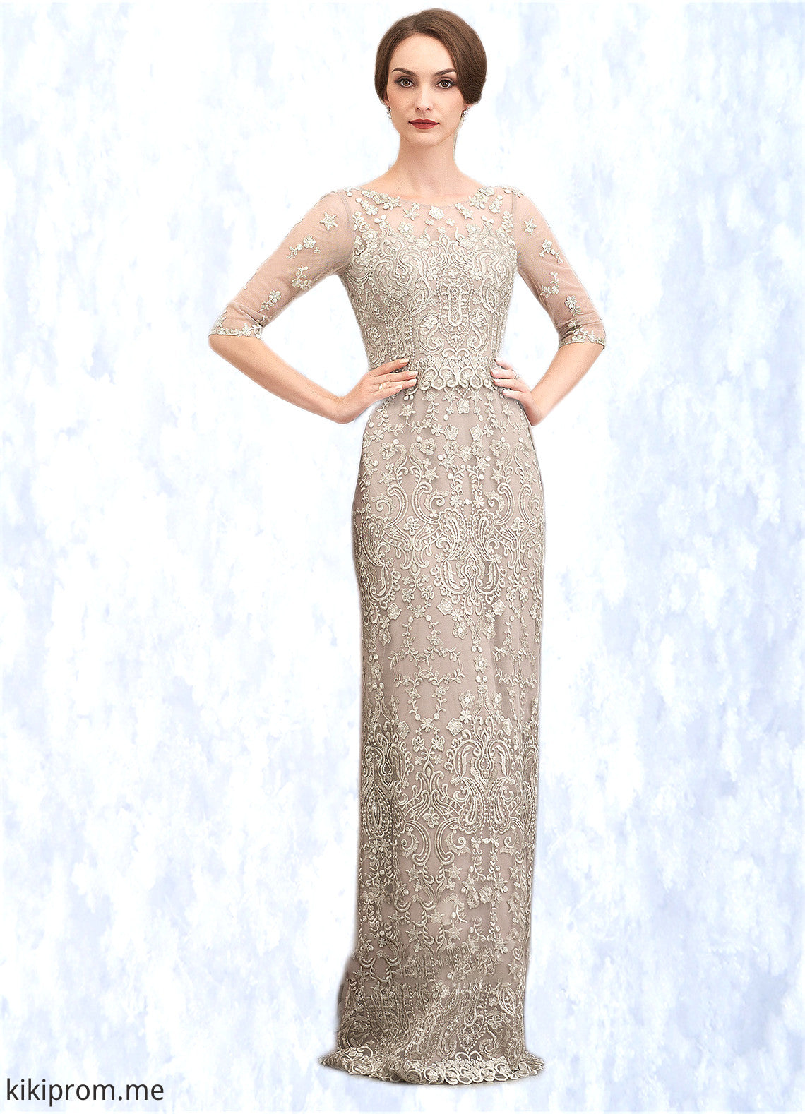 Sherry Sheath/Column Scoop Neck Sweep Train Chiffon Lace Mother of the Bride Dress STF126P0014716