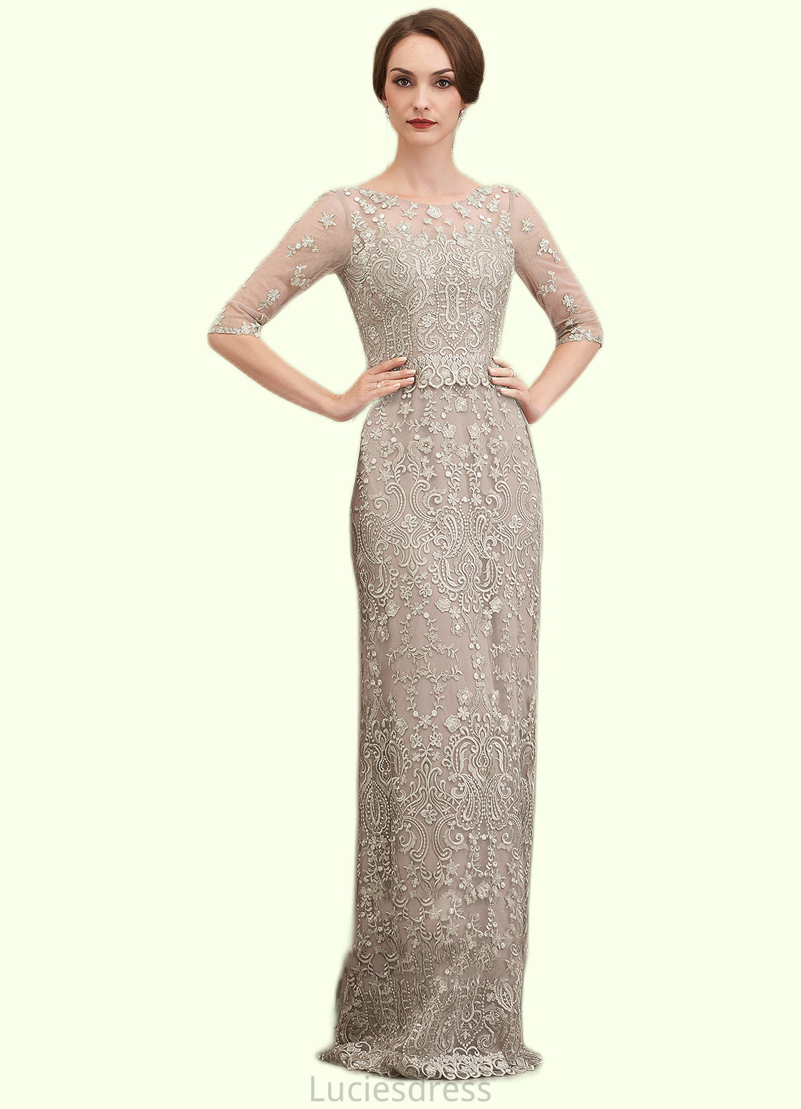 Amirah Sheath/Column Scoop Neck Sweep Train Chiffon Lace Mother of the Bride Dress HF126P0014716