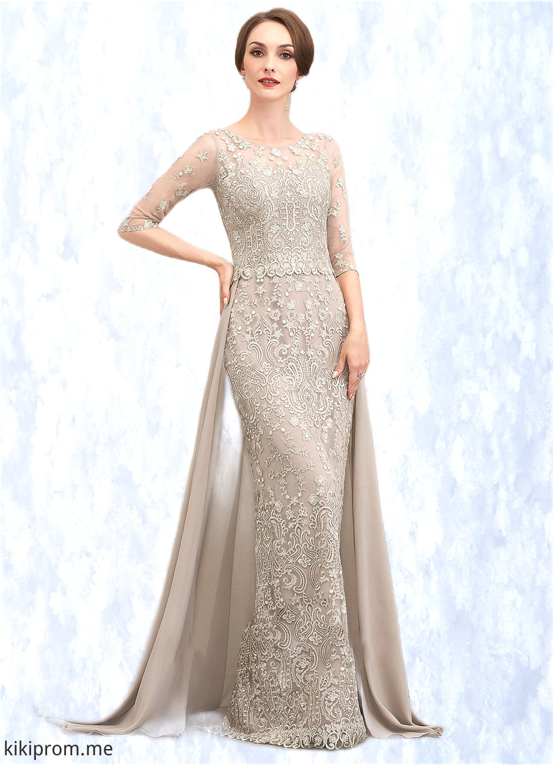 Sherry Sheath/Column Scoop Neck Sweep Train Chiffon Lace Mother of the Bride Dress STF126P0014716