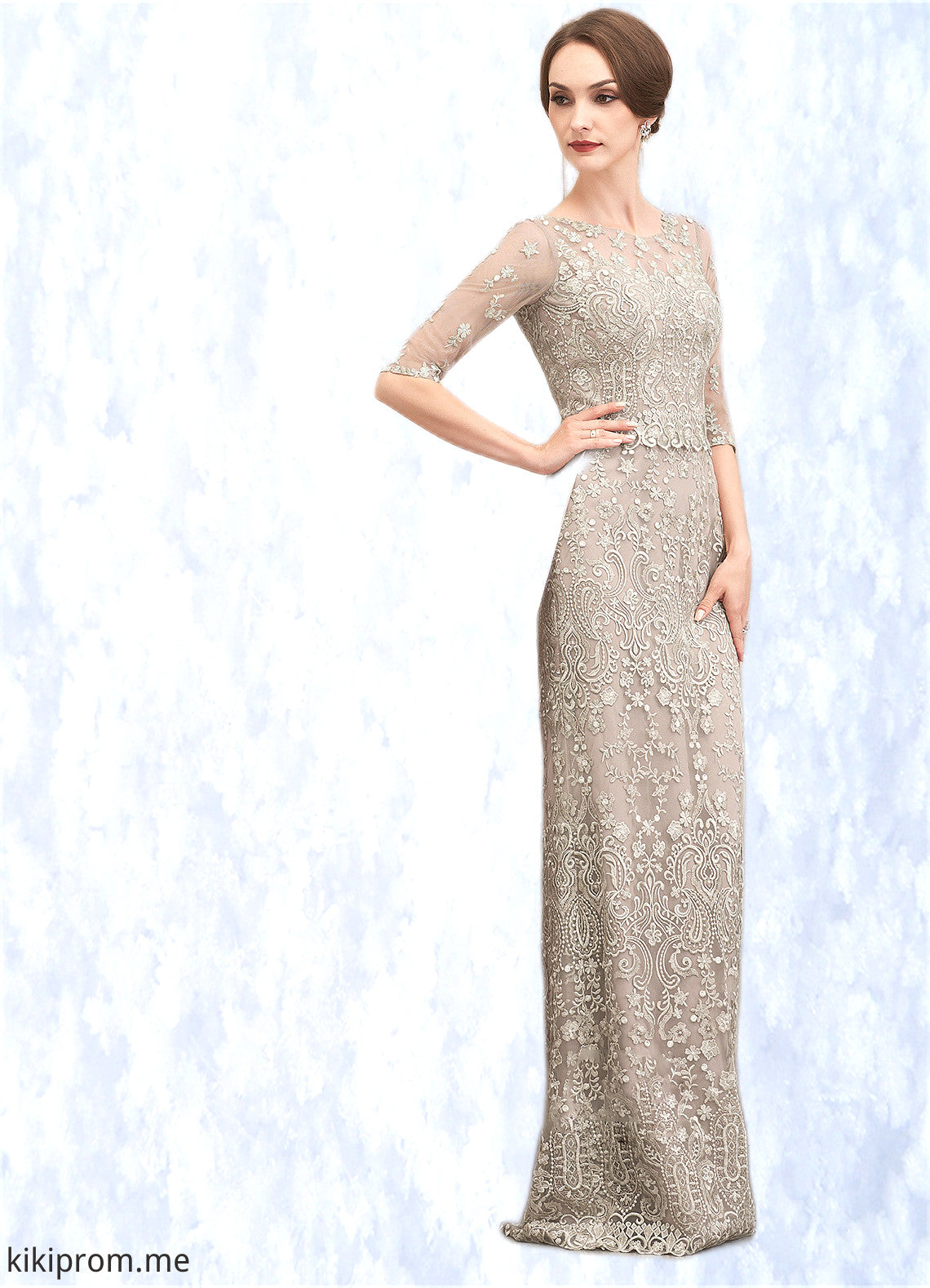 Sherry Sheath/Column Scoop Neck Sweep Train Chiffon Lace Mother of the Bride Dress STF126P0014716