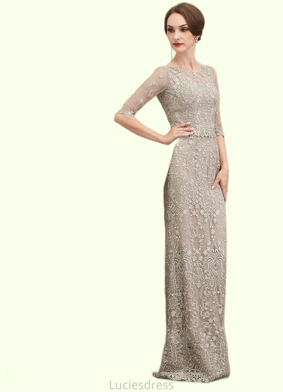 Amirah Sheath/Column Scoop Neck Sweep Train Chiffon Lace Mother of the Bride Dress HF126P0014716