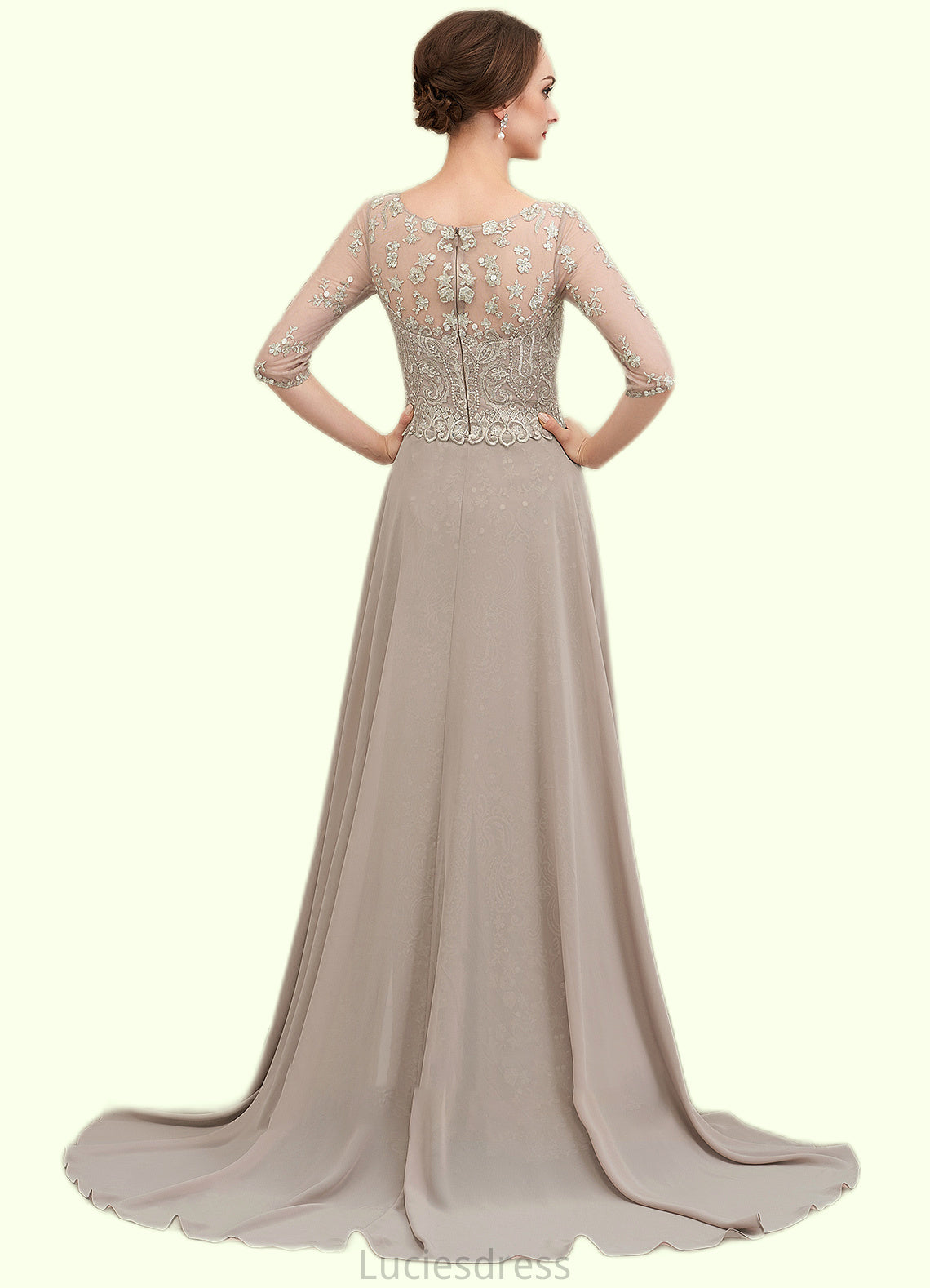 Amirah Sheath/Column Scoop Neck Sweep Train Chiffon Lace Mother of the Bride Dress HF126P0014716